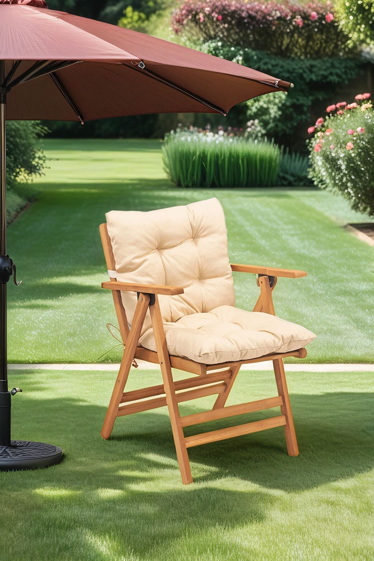 Minderli Loretta Sandalye Ahşap Bahçe Balkon Teras Katlanır Sandalye