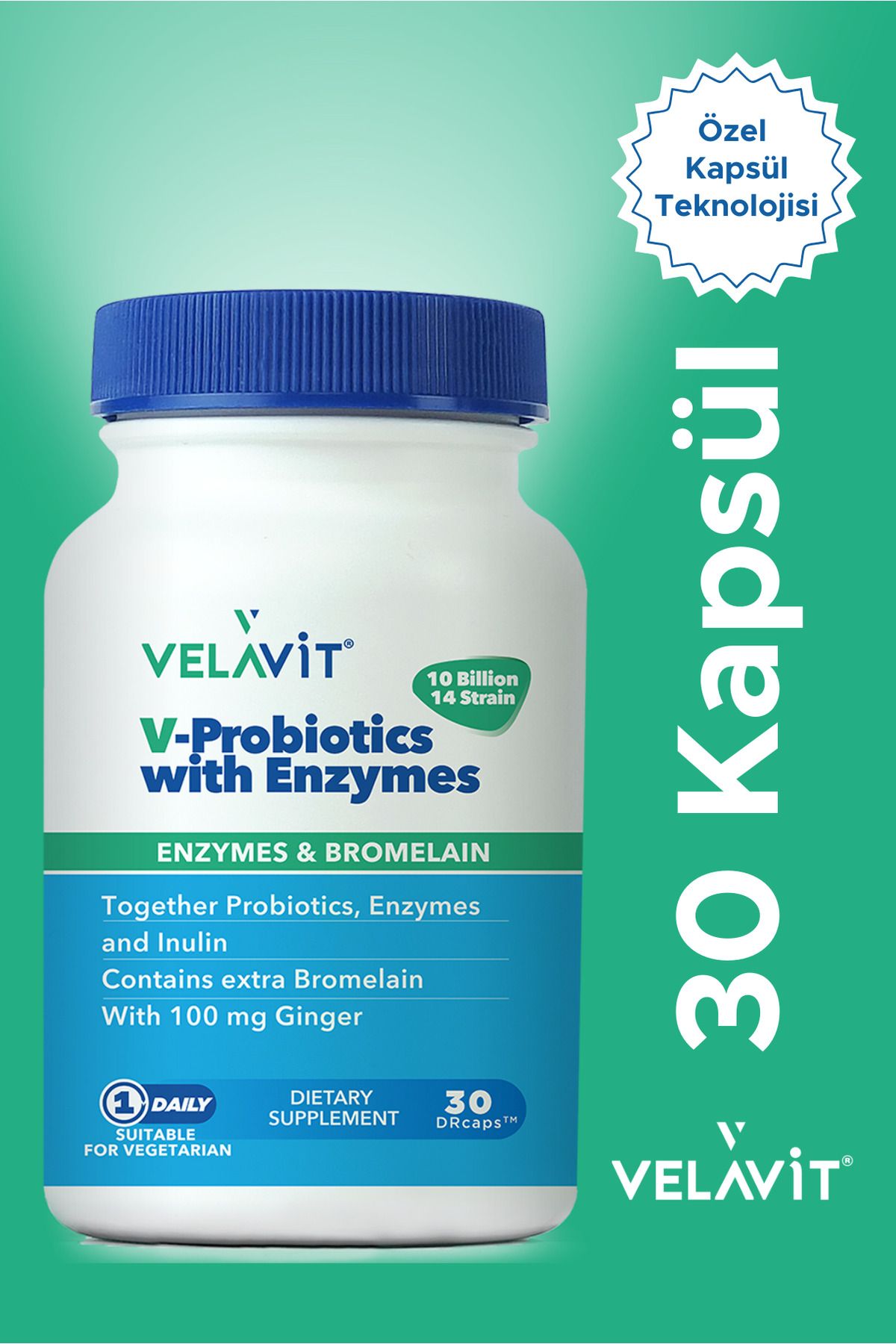 V-Probiotics with Enzymes Takviye Edici Gıda 30 Kapsül