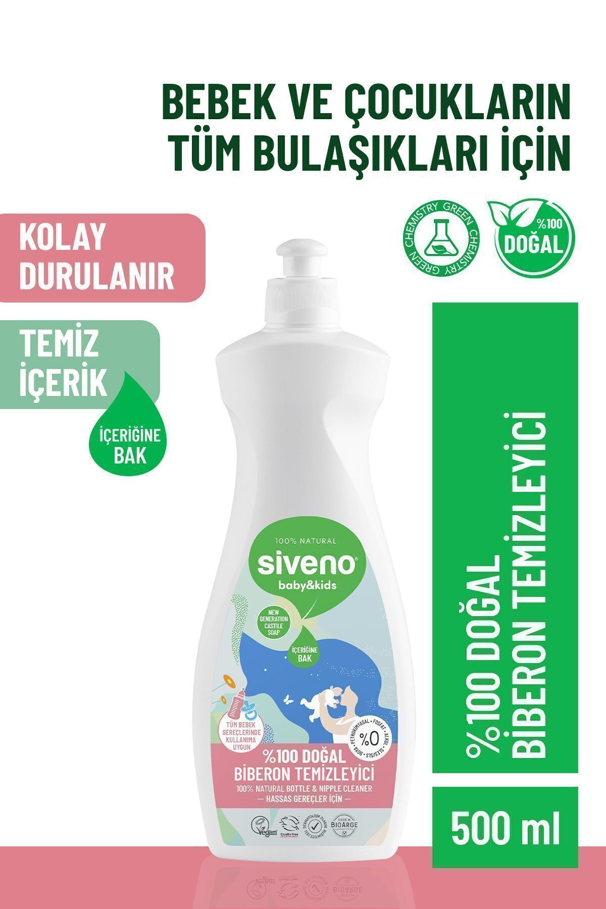 %100 Doğal Emzik Ve Biberon Temizleyicisi Bitkisel Elde Bulaşık Sabunu Nemlendirici Vegan 500 ml