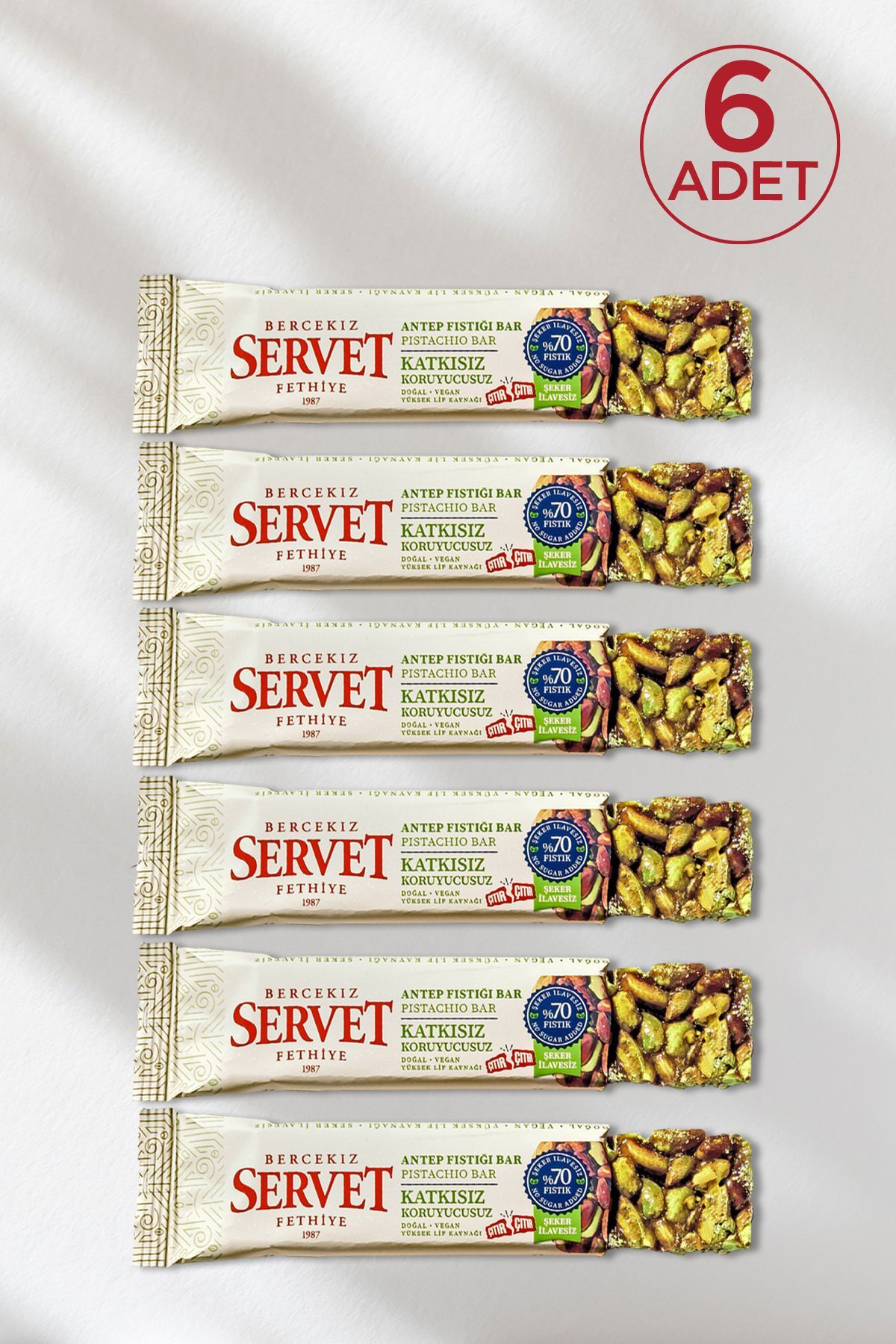 Şeker Ilavesiz Antep Fıstığı Krokan Bar 120 gr (6 X 20 GR)