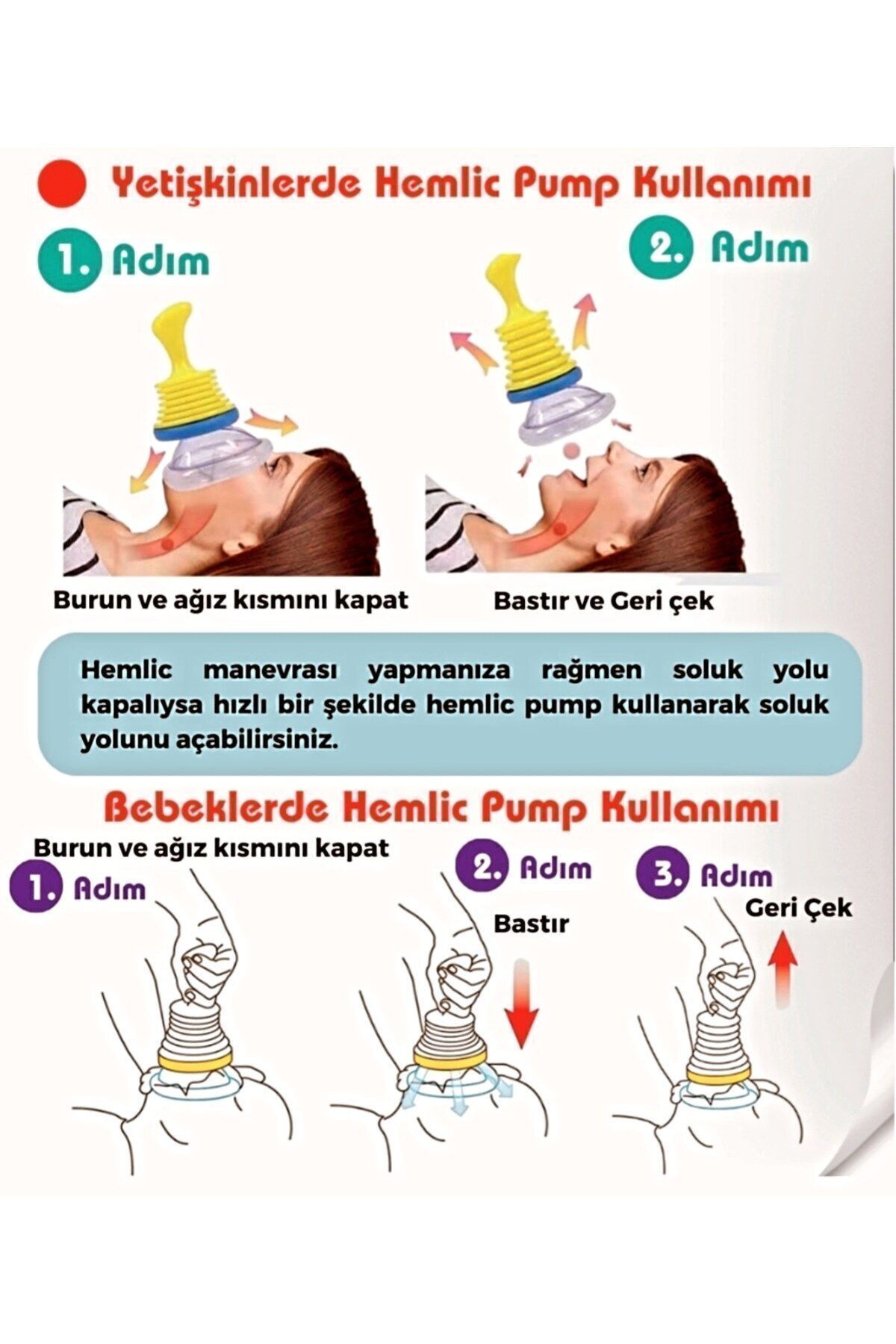 Hemlic Tıbbi Boğulma Kurtarma Pompası 2 Si 1 Arada, Yetiskinler Ve Çocuklar Icin Toplam 2 Adet