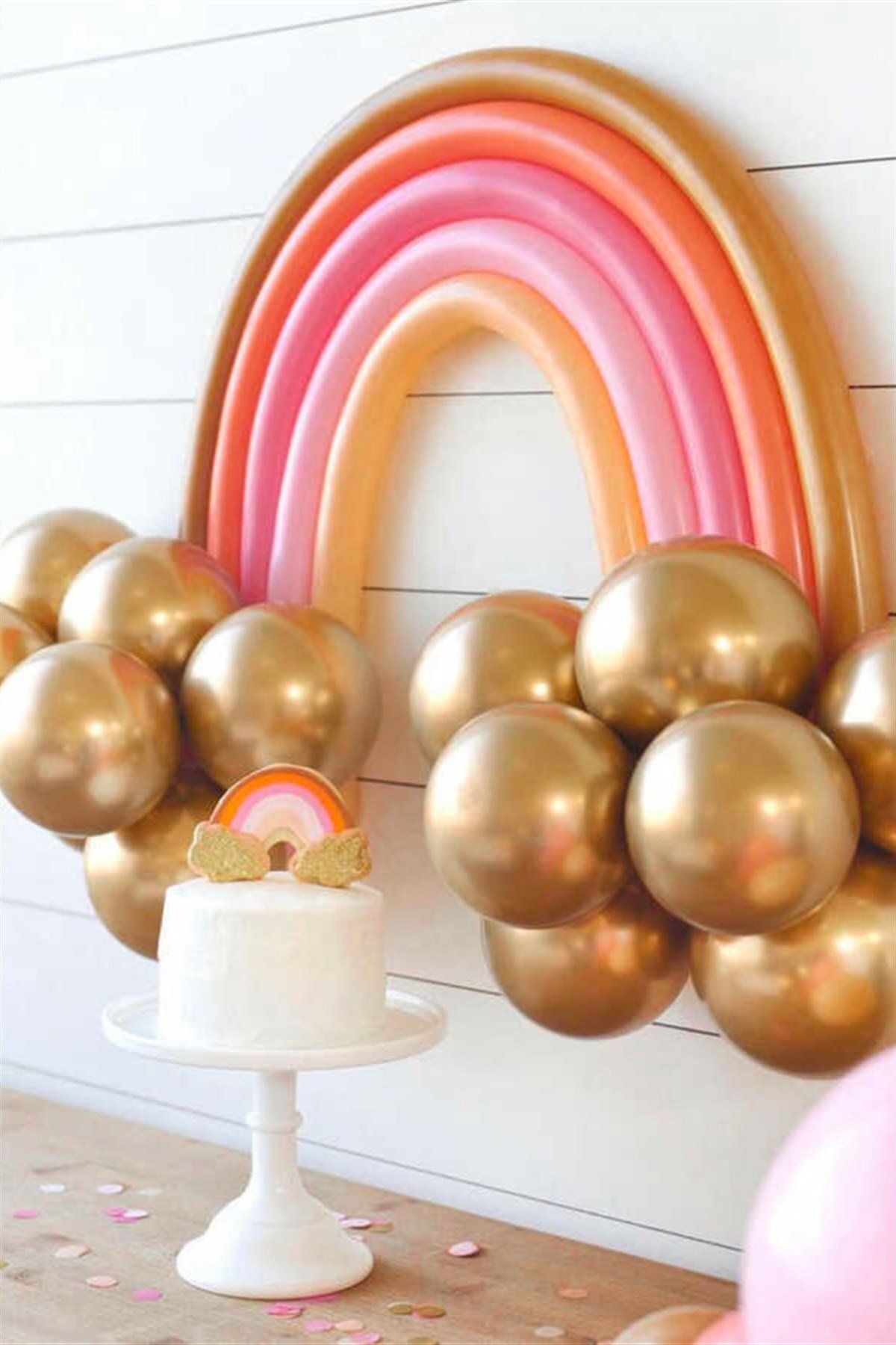 Altın Makaron Gökkuşağı Balon Set