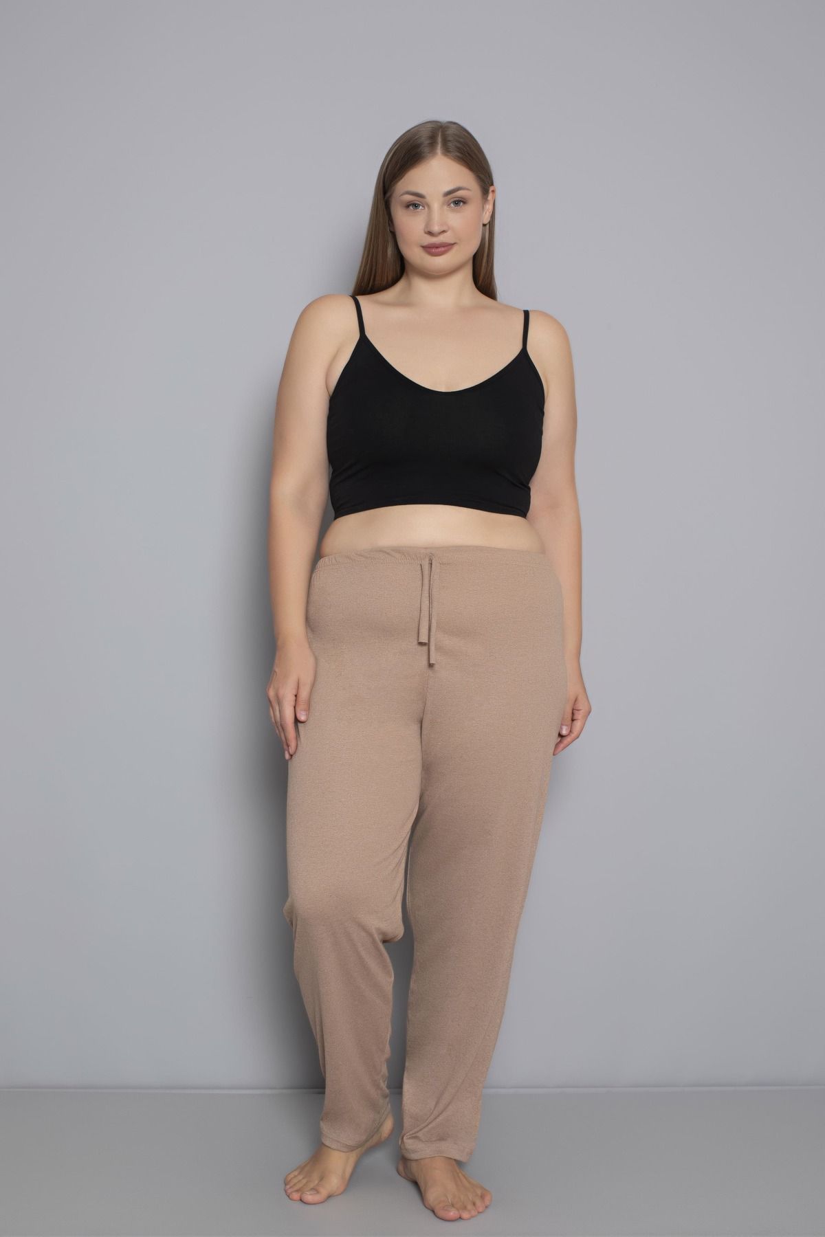 Büyük Beden Kadın Pamuklu Beli Lastikli İnce Kumaş Cepsiz Pijama Altı