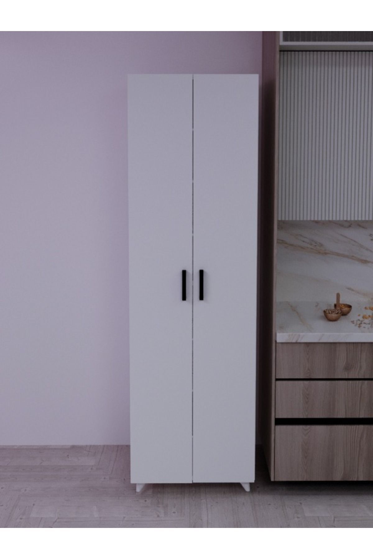8 Raflı 2 Kapaklı 16R Çocuk Elbise Dolabı Banyo Dolabı Çok Amaçlı Dolap Beyaz