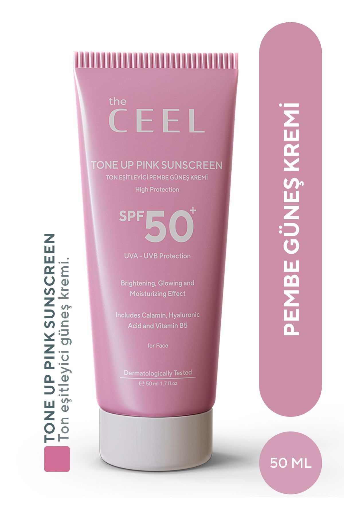 Leke Karşıtı Ton Eşitleyen Spf 50+ Pembe Renkli Güneş Kremi Glutatyon, Hyaluronik Asit Etkili 50 ml