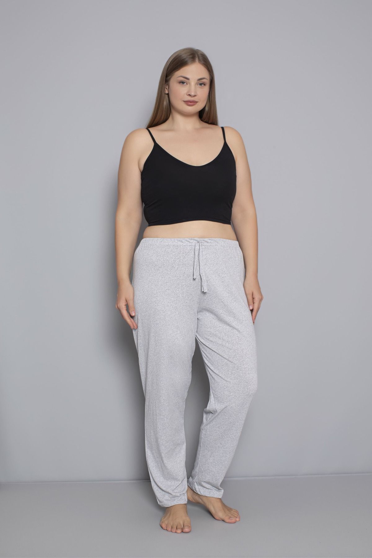 Büyük Beden Kadın Pamuklu Beli Lastikli İnce Kumaş Cepsiz Pijama Altı