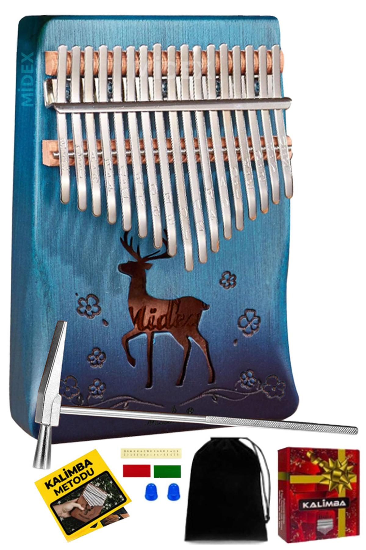 Klx-510 Hakiki Ağaç Geyik Desenli Kalimba 17 Tuşlu