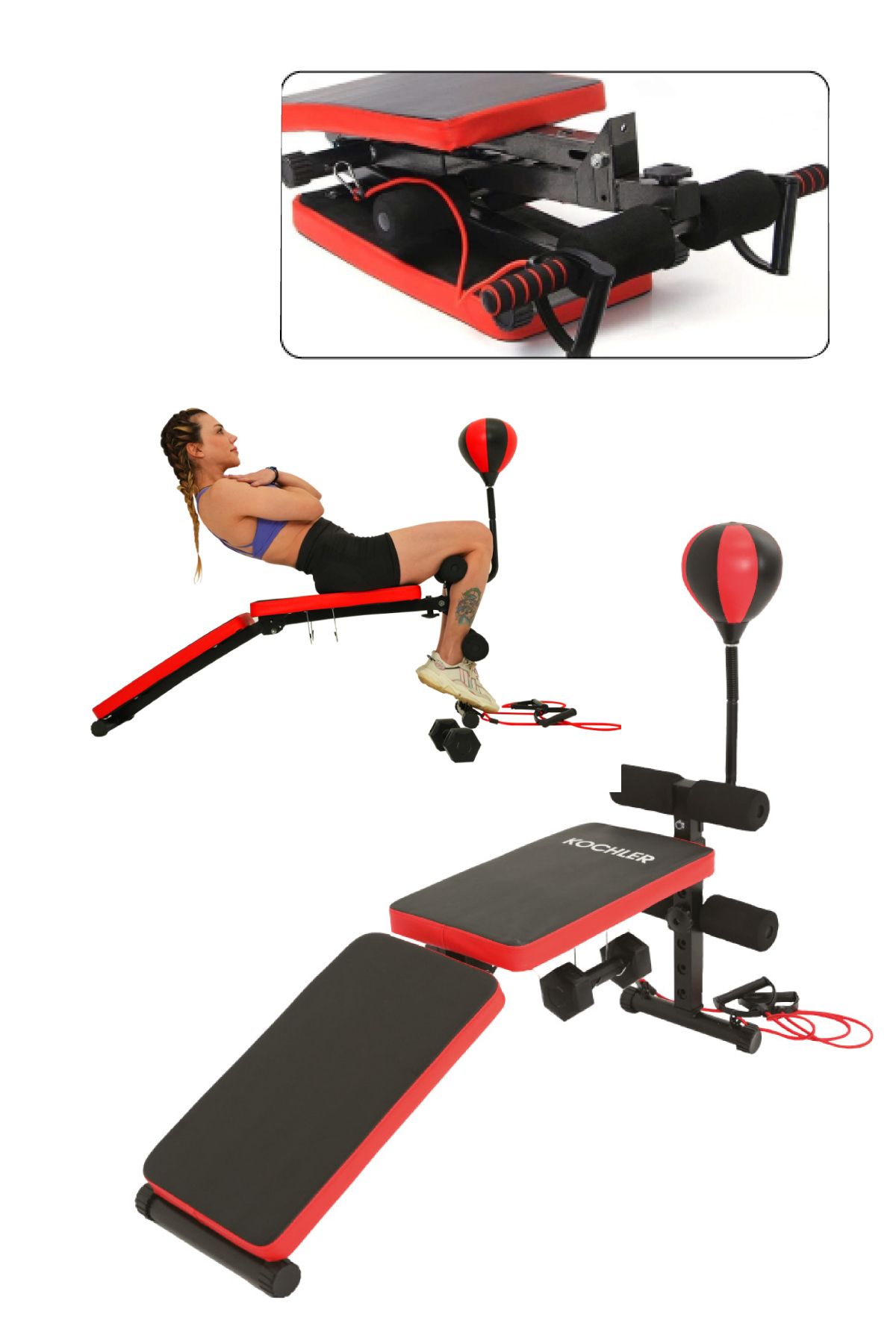 Gym Bench Fitness Ağırlık Sehpası - Katlanabilir Mekik Aleti ve Boks Topu - Tüm Vücut Egzersiz Aleti