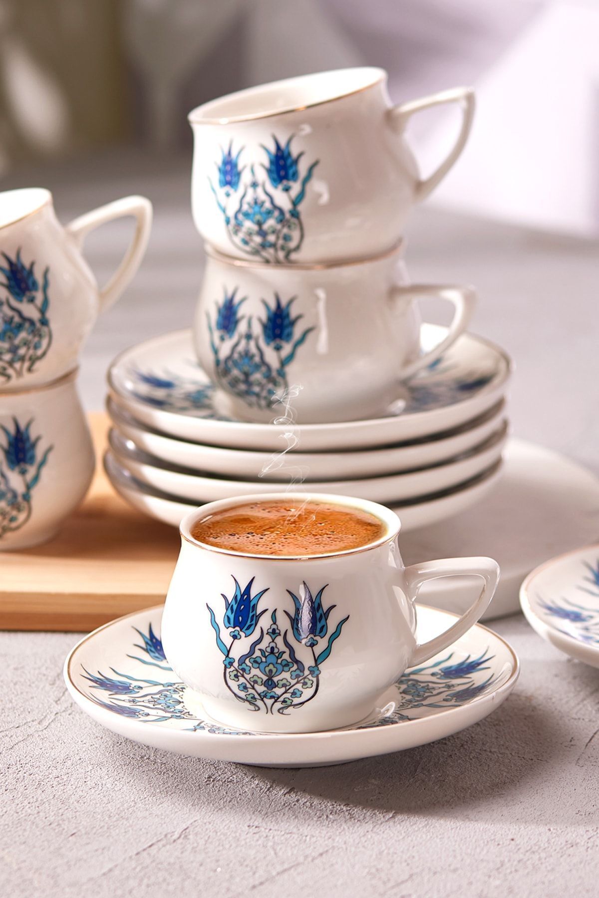 İznik Yeni Form 6 Kişilik Kahve Fincanı Takımı 100 ml Klasik