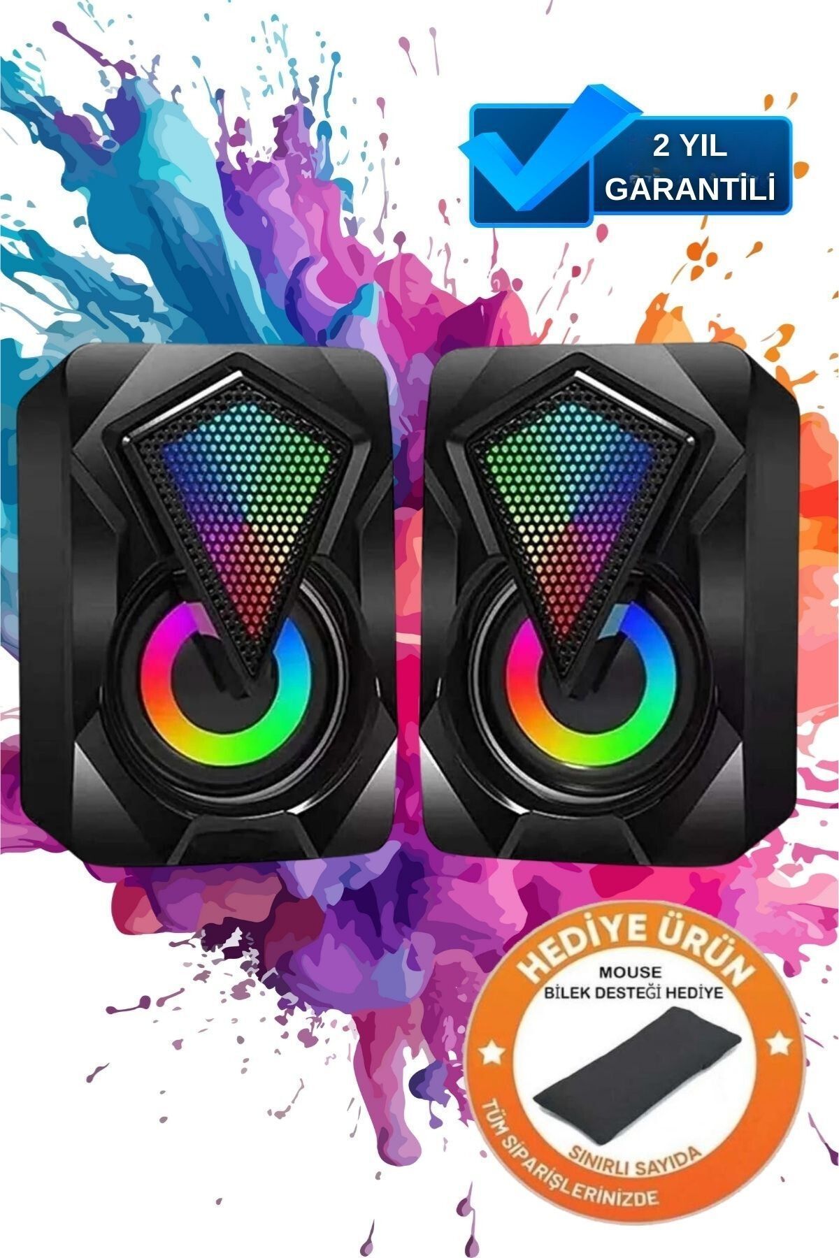 Bilgisayar Hoparlörü Rgb Led Işıklı Gaming Oyuncu Hoparlörü 3.5mm Jack Usb Speaker 1+1 Ses Sistemi