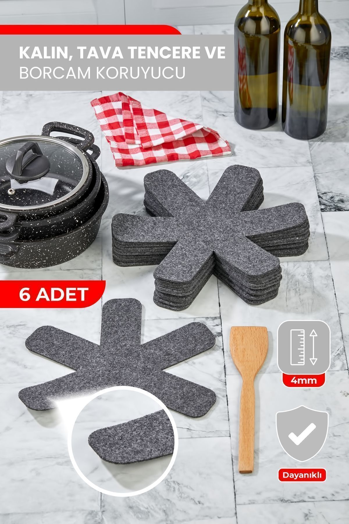 Kalın Tencere,tava & Borcam Koruyucu Çizdirmez Elyaf Keçe 6'lı Set 30x30 Cm Tava Koruyucu Çizdirmez