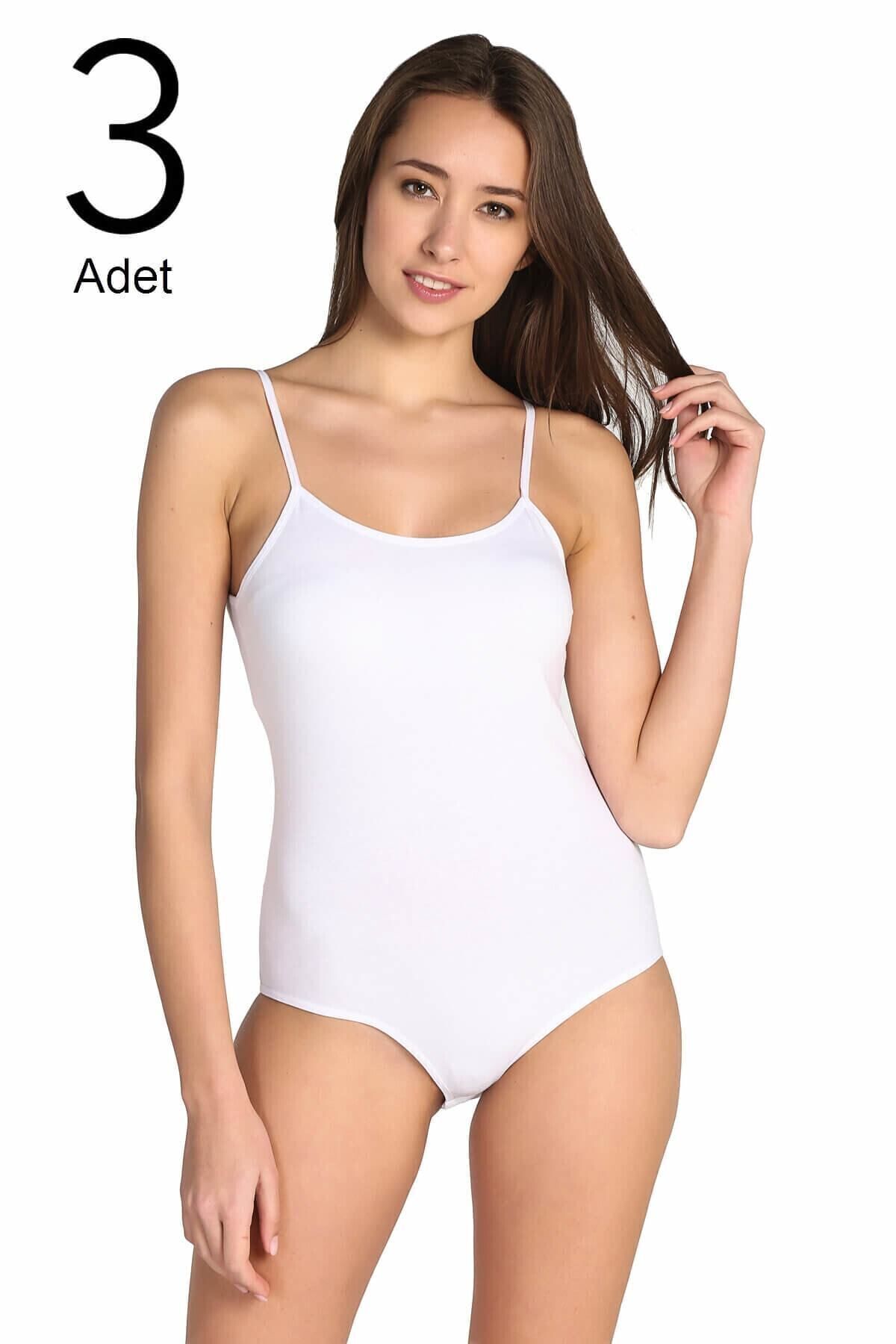 Kadın Beyaz 3'lü Paket Ip Askılı Likralı Kancalı Çıtçıtlı Body