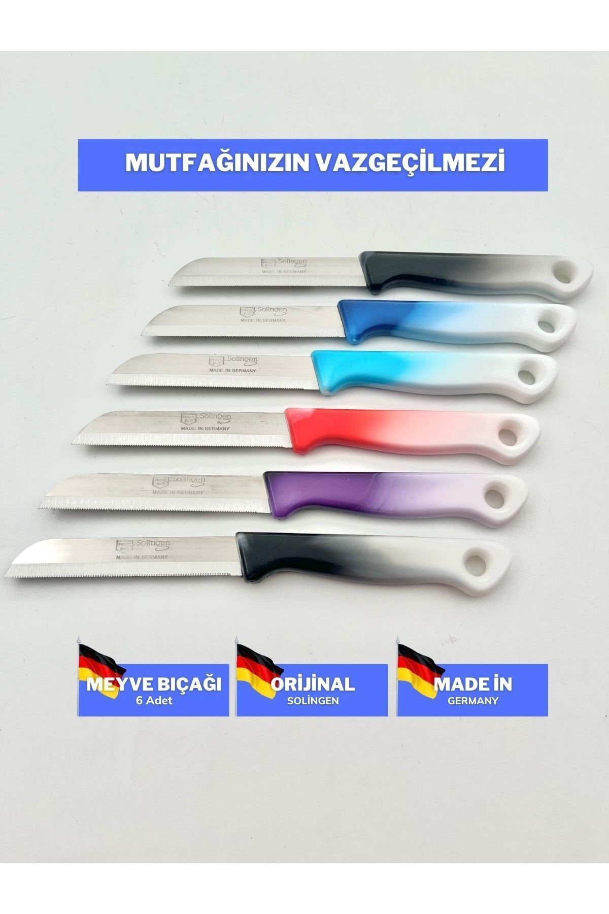 6 Adet Karışık Tırtıklı Meyve Ve Sebze Bıçağı