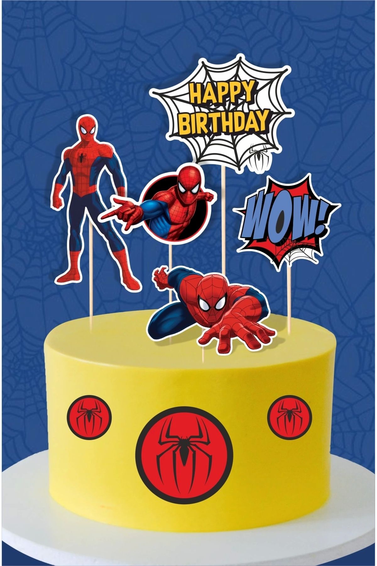 Spiderman Örümcek Adam Temalı Doğum Günü Kürdanlı Pasta Süsü