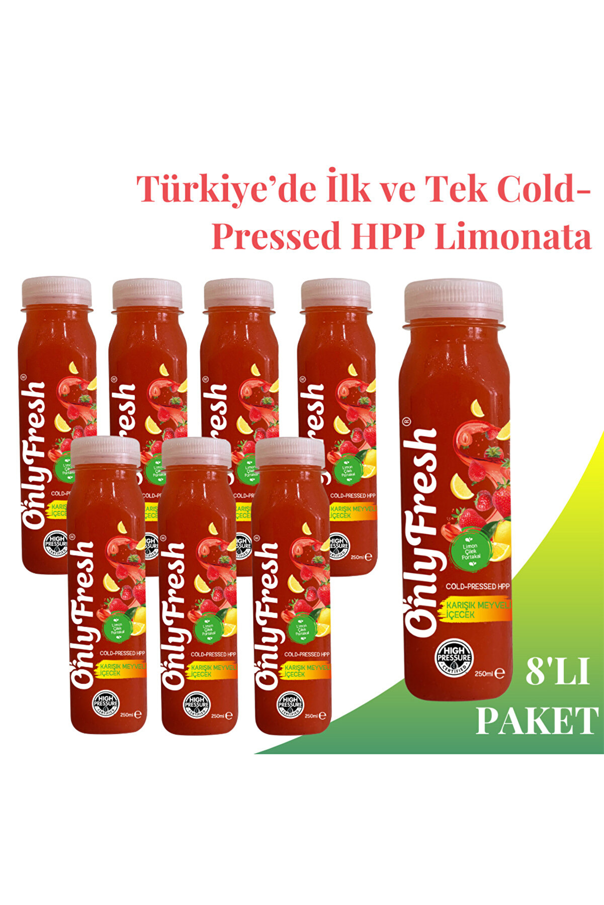Çilekli Karışık Meyveli Limonata Taze Soğuk Sıkım 250ml X 8 Adet