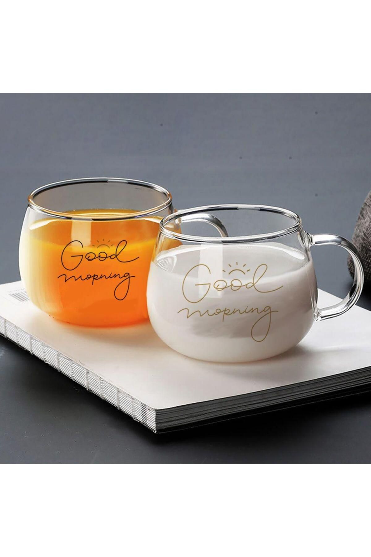 Good Morning 400 ml 2'li Cam Kupa Magnolya Bardağı 13769