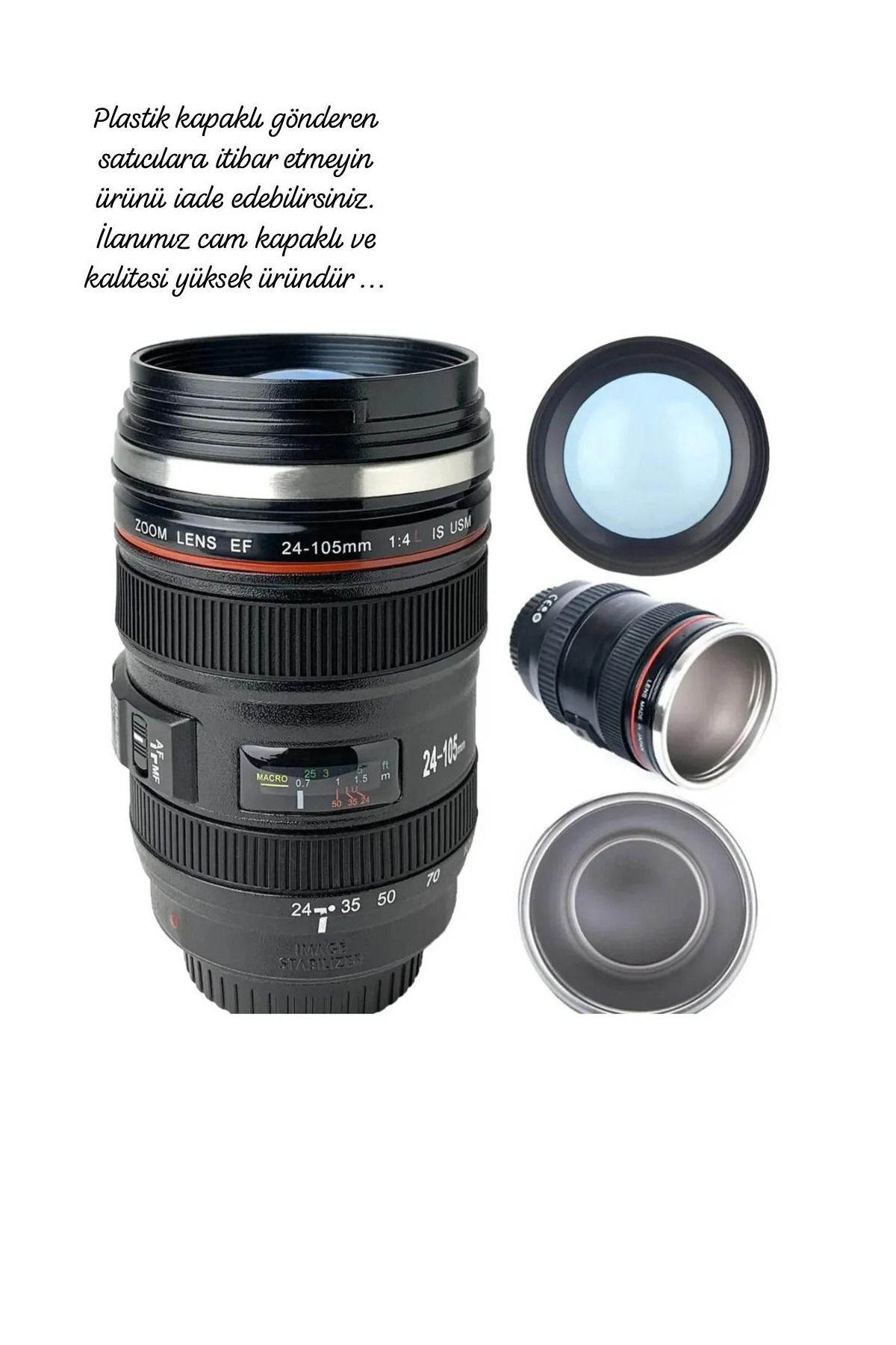 Cam Kapaklı Kamera Lens Objektif Görünümlü Termos Kupa Mug Bardak 15cm*8cm