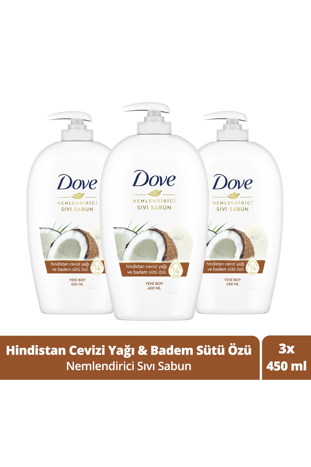 Nemlendirici Sıvı Sabun Hindistan Cevizi Yağı Ve Badem Sütü Özü 450 ml X3 Adet