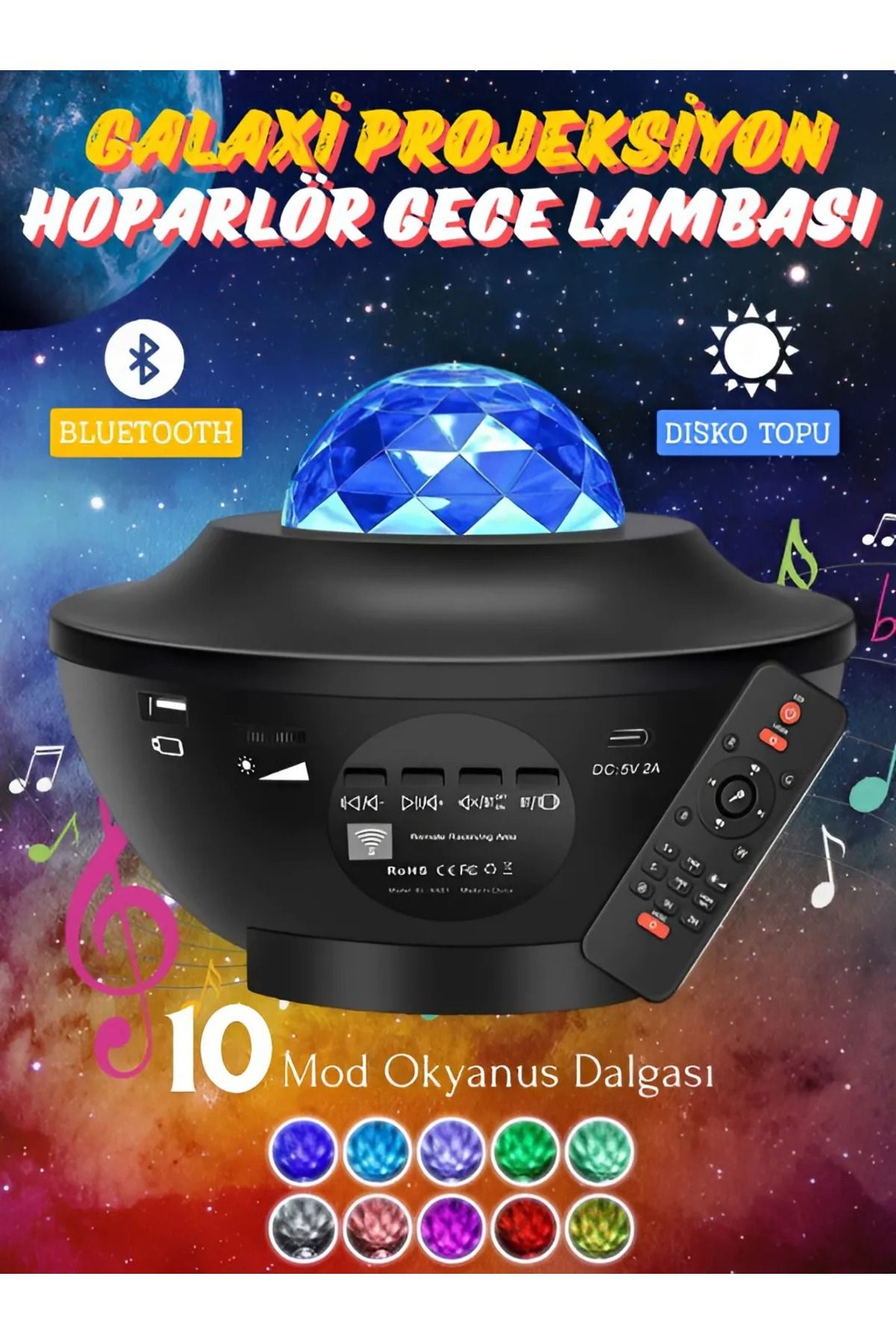 Yıldızlı Projeksiyon Tavan Bulutsu Galaxy Lazer Işıklı Disko Topu Bluetooth Hoparlör Parti Led Lamba