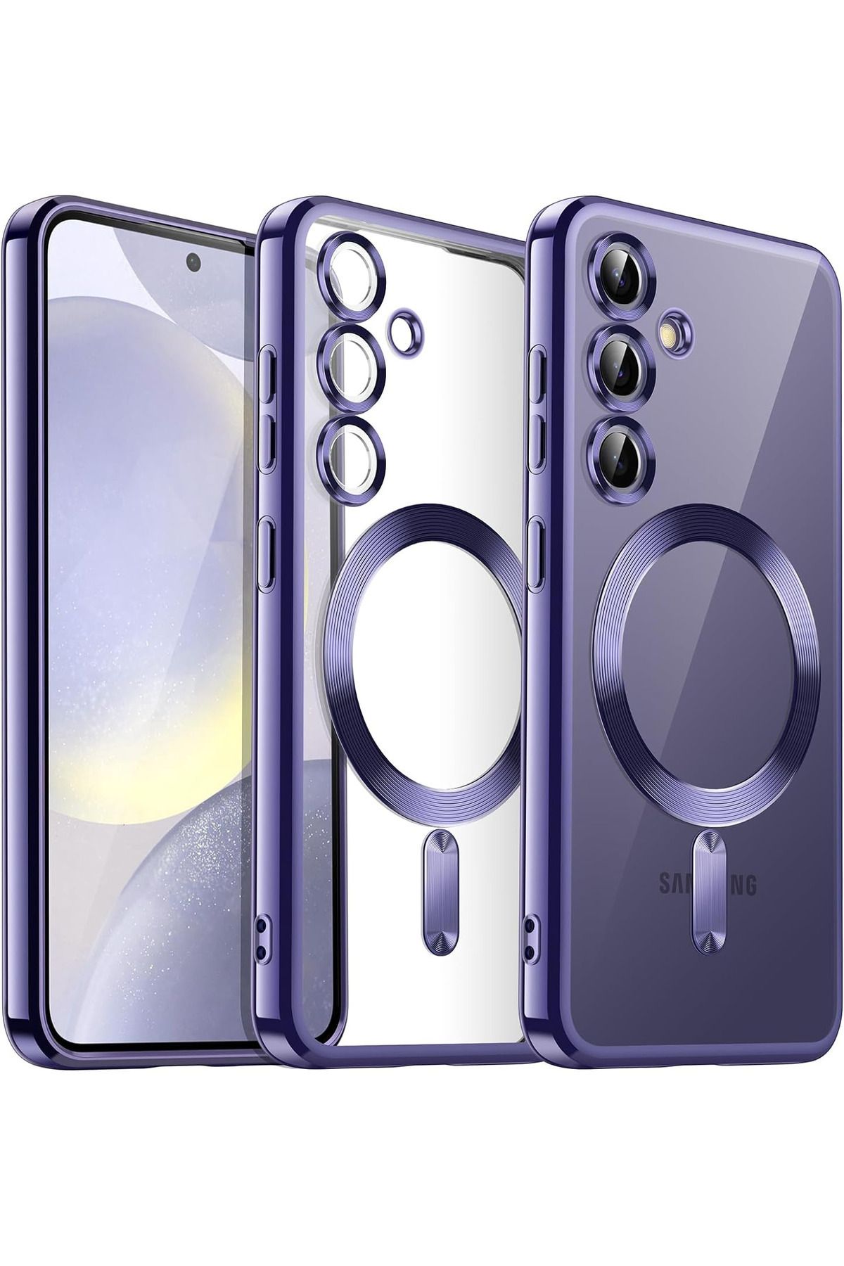 Samsung Galaxy S24 Plus / S25 Plus Kamera Lens Korumalı Magsafe Şarj Kilifi Şeffaf Yumuşak Kapak
