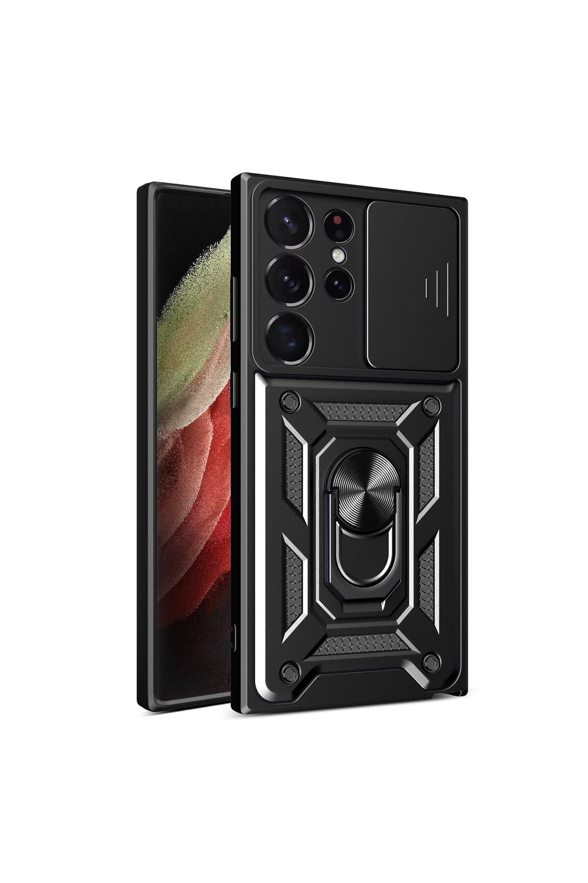 Samsung Galaxy S23 Ultra Kılıf Kamera Korumalı Sürgülü Yüzüklü Armor Military Tank Kapak (Uyumlu)