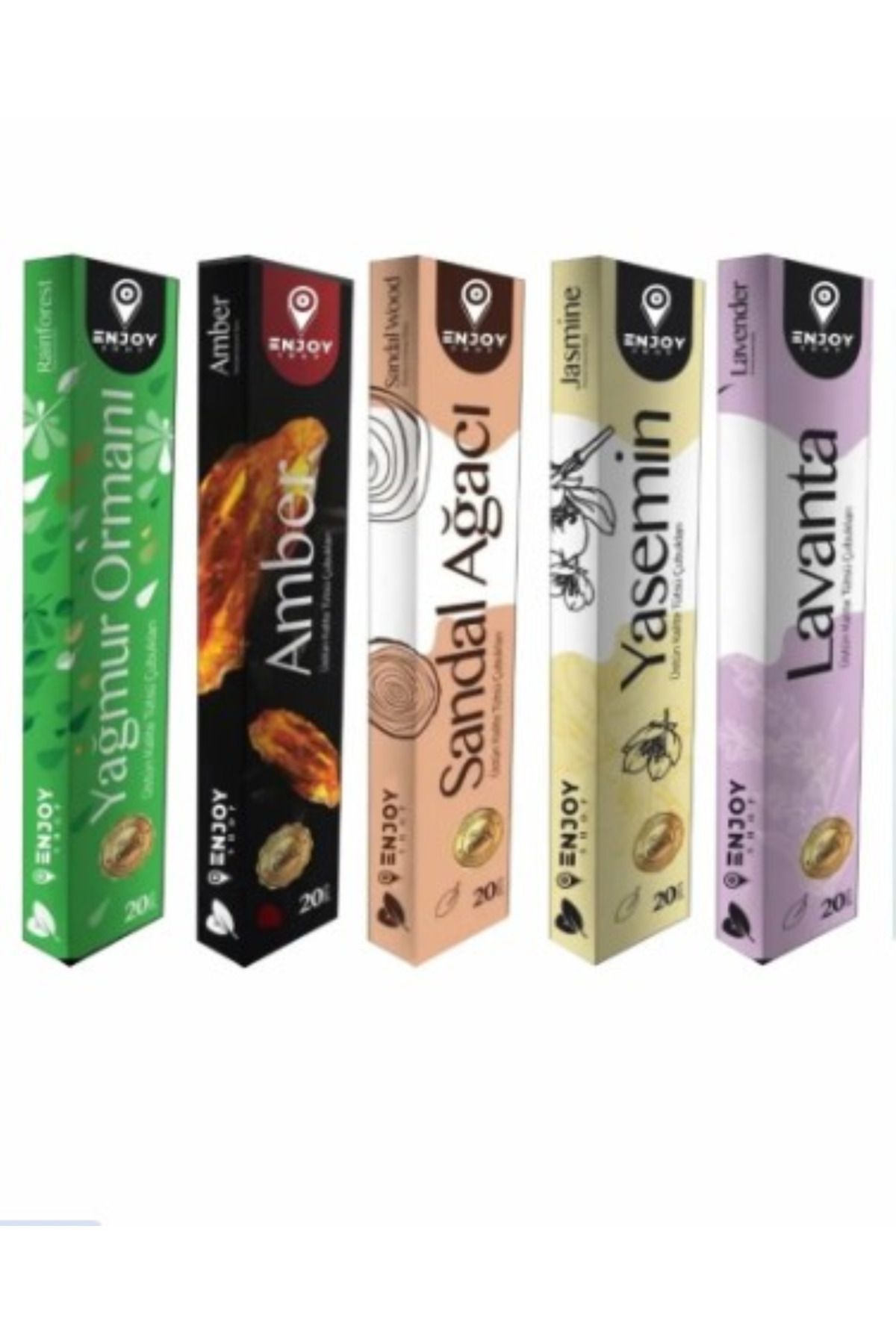 Sandal Amber Yasemin Lavanta Rain Forest 5 Paket Toplamda 100 Çubuk Tütsü