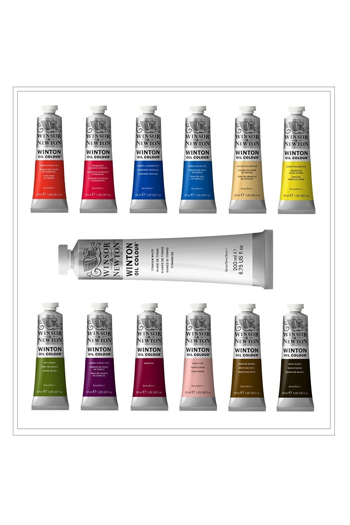 Winsor & Newton Winton 12 Renk 37ml + 200 Ml. Titanium White Premium Yağlıboya Seti Winton 12+1