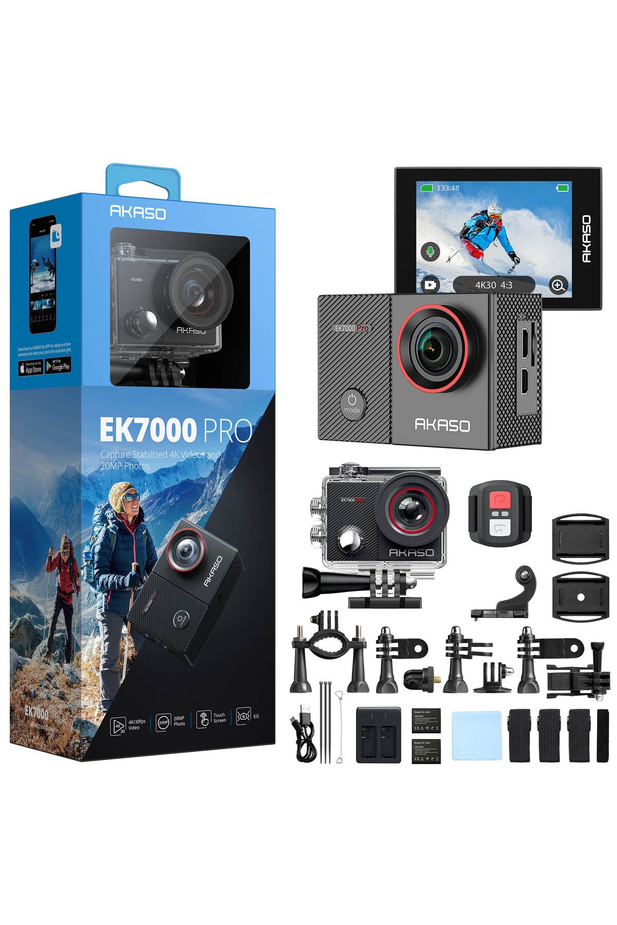 Ek7000 Pro 4k Wi-fi Aksiyon Kamera Ve Süper Aksesuar Seti ( Türkiye 2 Yıl Garantili)