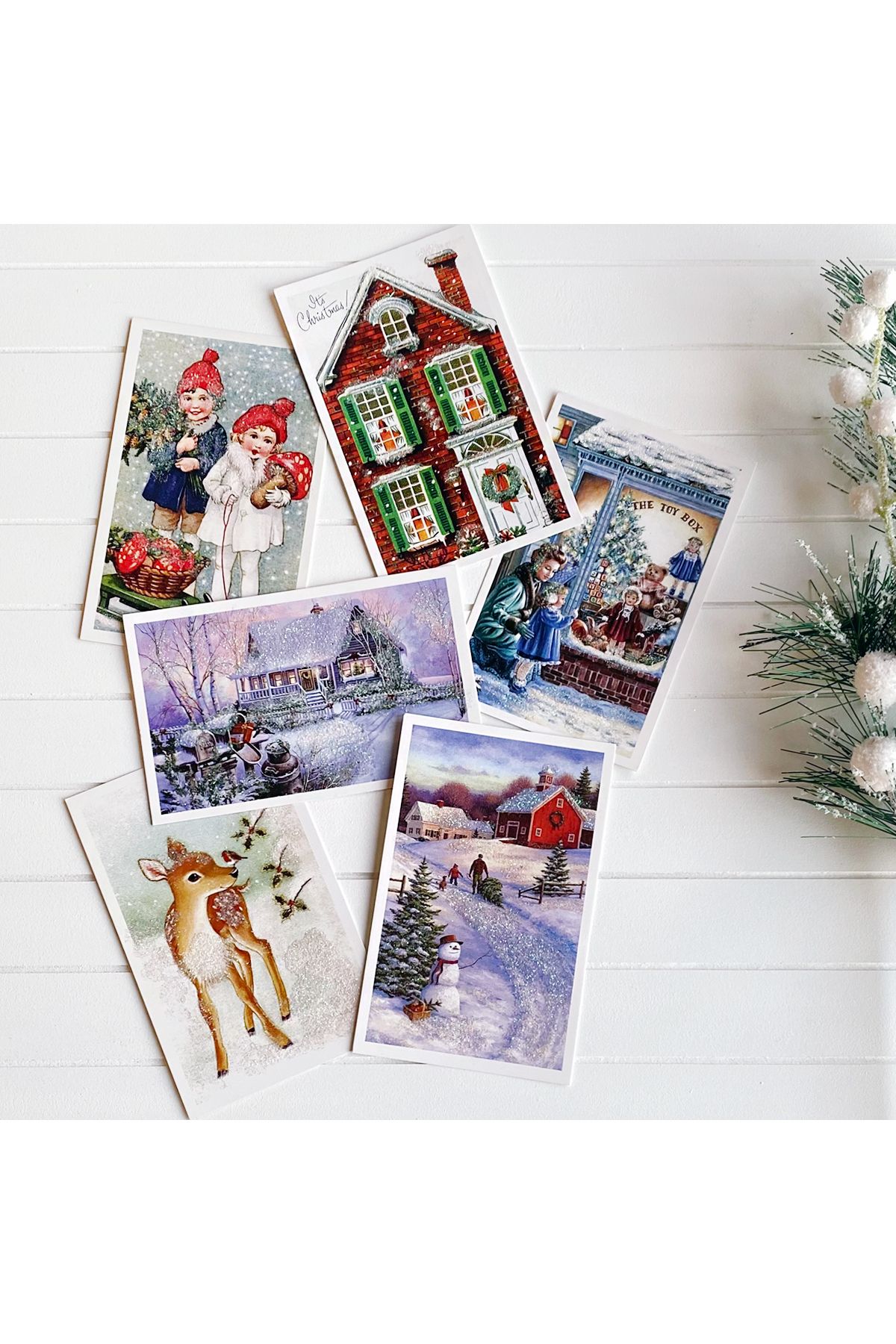 6lı Simli Kartpostal Seti, Yılbaşı, Kırmızı Ev