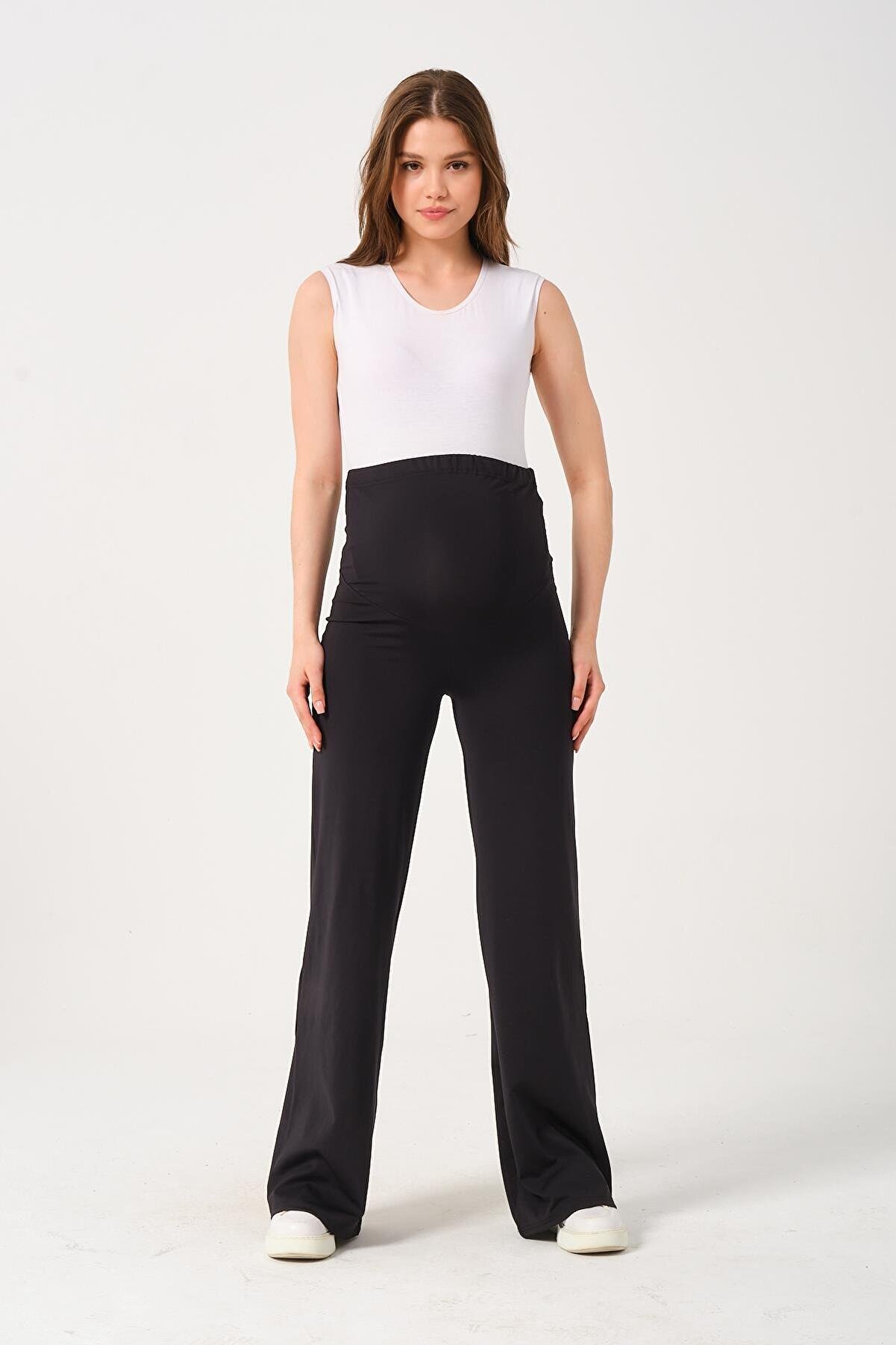 Hamile Esnek Karın Bantlı Bol Paça Spor Pantolon SİYAH