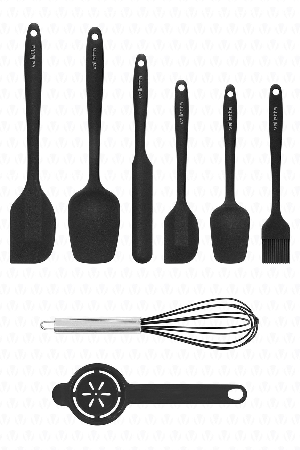 Drongo Isıya Dayanıklı Yanmaz Yapışmaz Silikon Spatula Seti 8 Parça Siyah