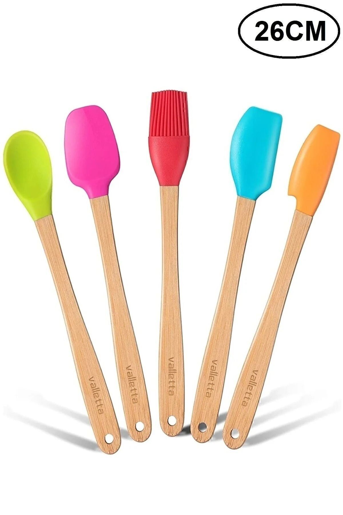 Indigo 5 Li Renkli Bambu Silikon Spatula Seti Uzun 26 cm