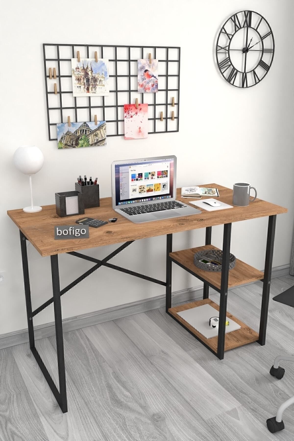60x120 Cm 2 Raflı Çalışma Masası Bilgisayar Masası Ofis Ders Yemek Masası Çam
