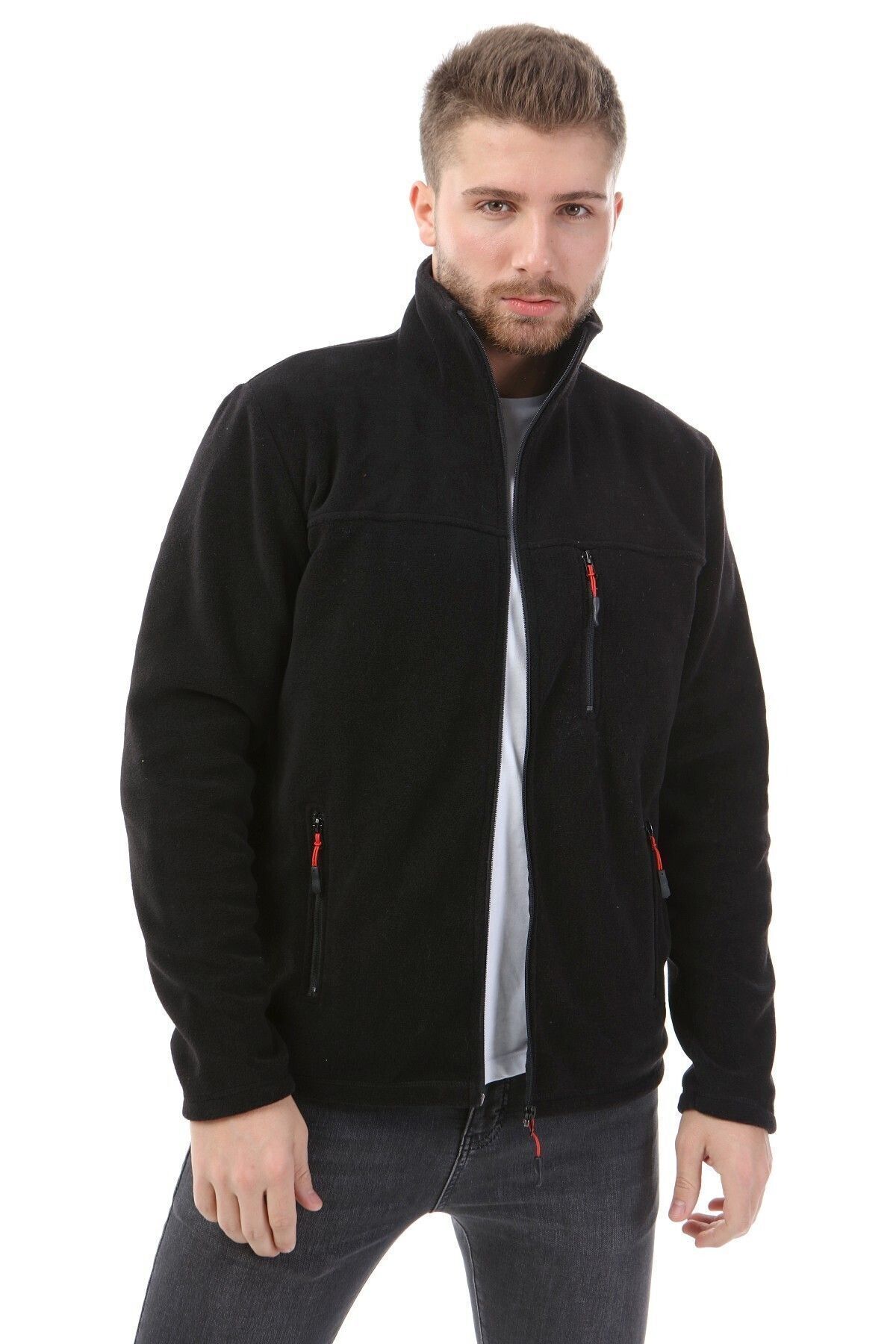 Unisex Siyah Bato Yaka Tam Fermuarlı 3 Cepli Outdoor Polar Ceket