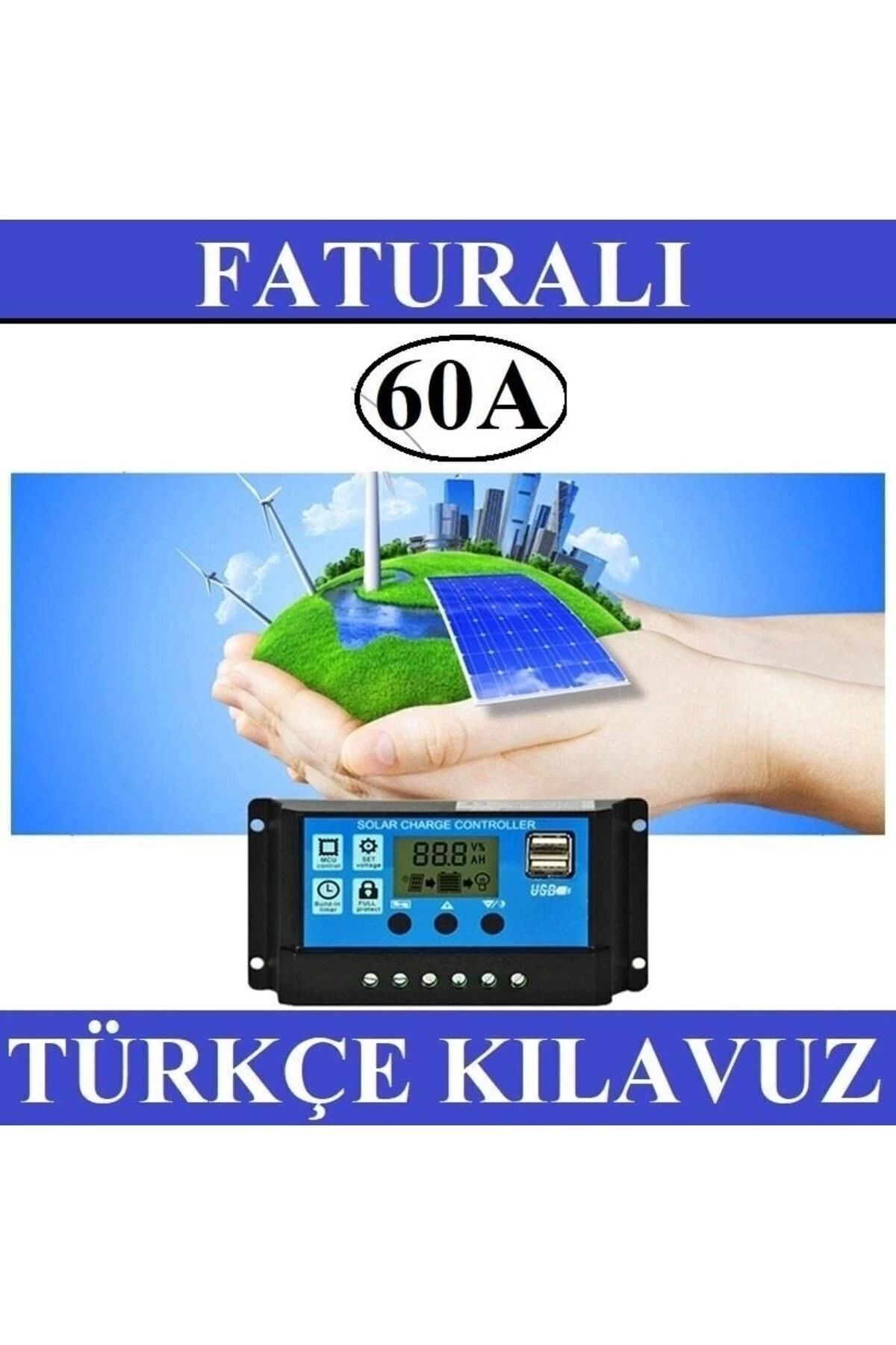 60a Güneş Solar Paneli Akü Şarj Kontrol Cihazı 12v-24v Kontrol Cihazı Akü Şarj Regülatör Pwm 60a