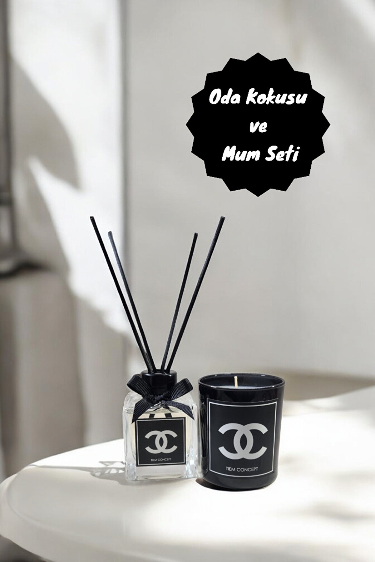 Vanilya Kokulu Siyah Bardak Mum Ve 100 ml Çubuklu Oda Kokusu Seti