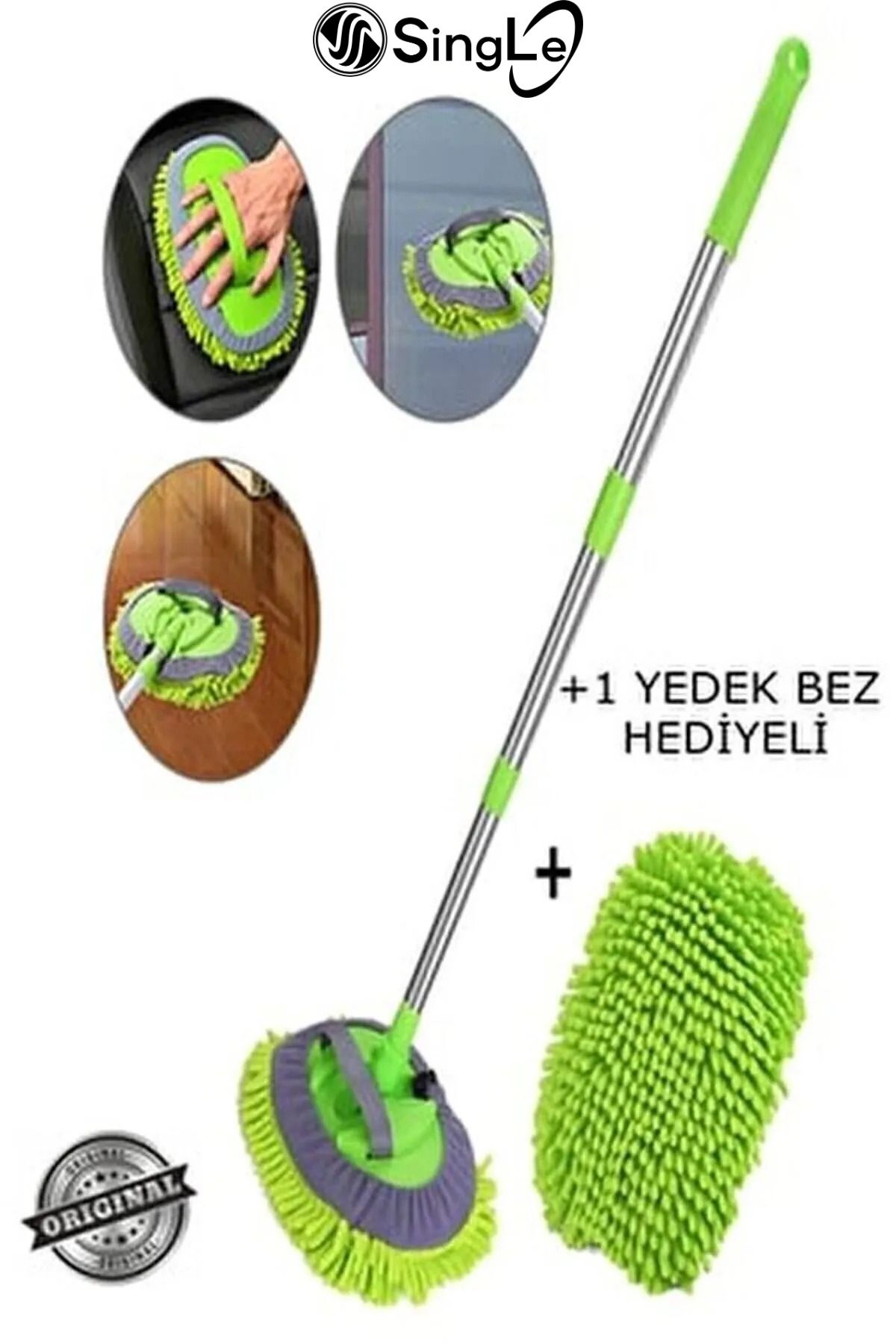 Çok Fonksiyonlu 2 In 1 Mikrofiber Araba Yıkama Fırçası Teleskopik Uzun Saplı Detay Fırçası Oto Mopu