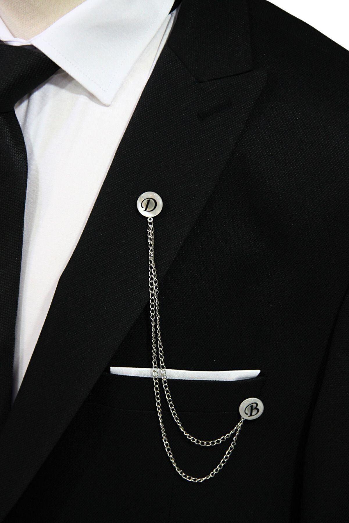 Kişiye Özel İstenilen Harflerde Zincirli Ceket Yaka İğnesi