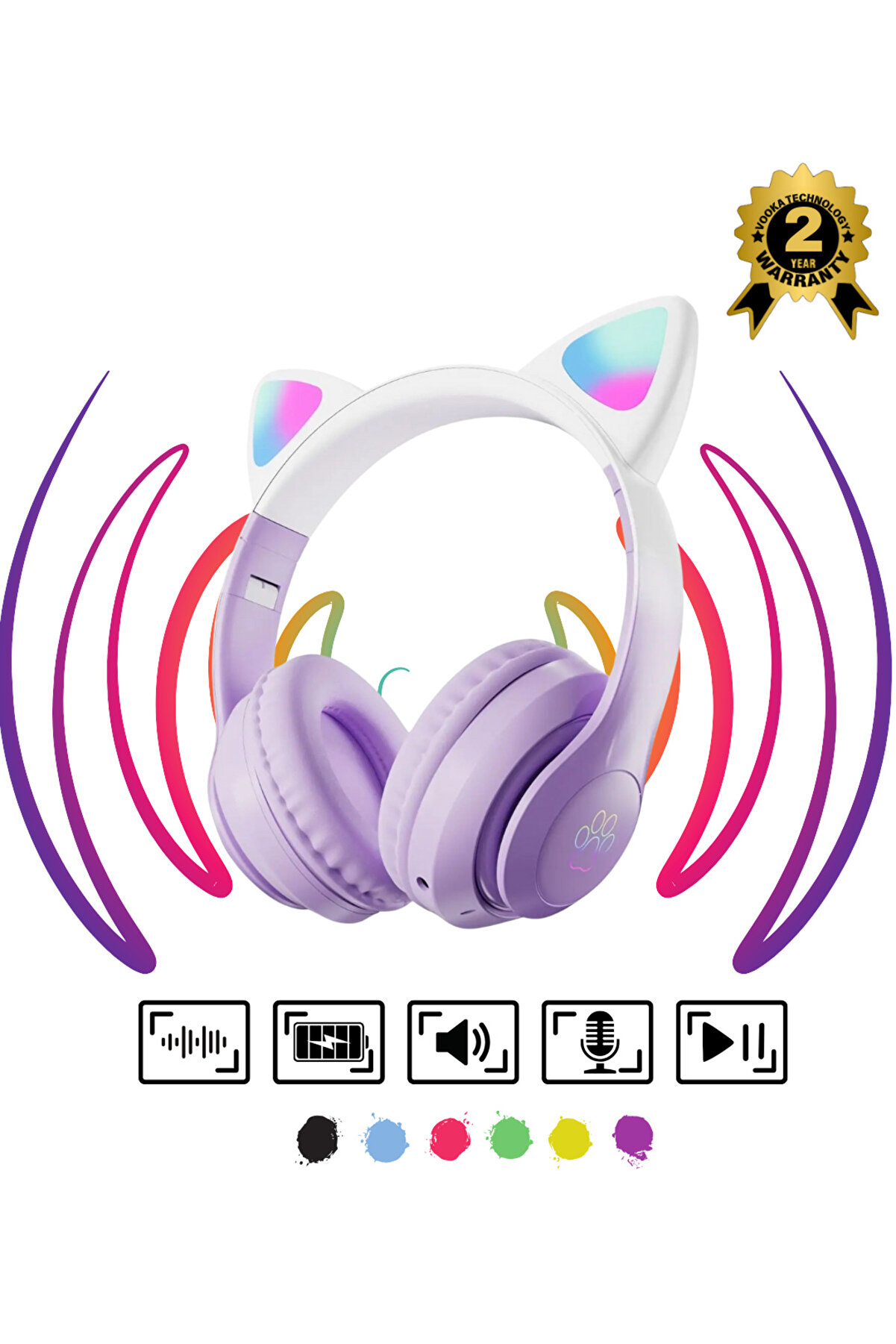 Çocuk Bluetooth Kulaklık Kedi Kulaklık Pro 5.0 Akıllı Rgb Led Detaylı Bluetooth Kablosuz