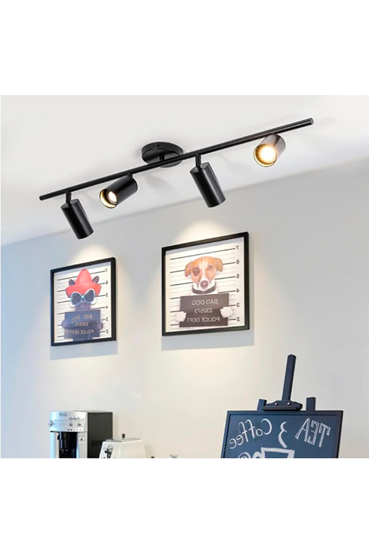 Spot Modern Tasarım Siyah Renk Spot Sıralı Cafe - Mutfak 4 Lü Avize Gün Işığı Ampüllü