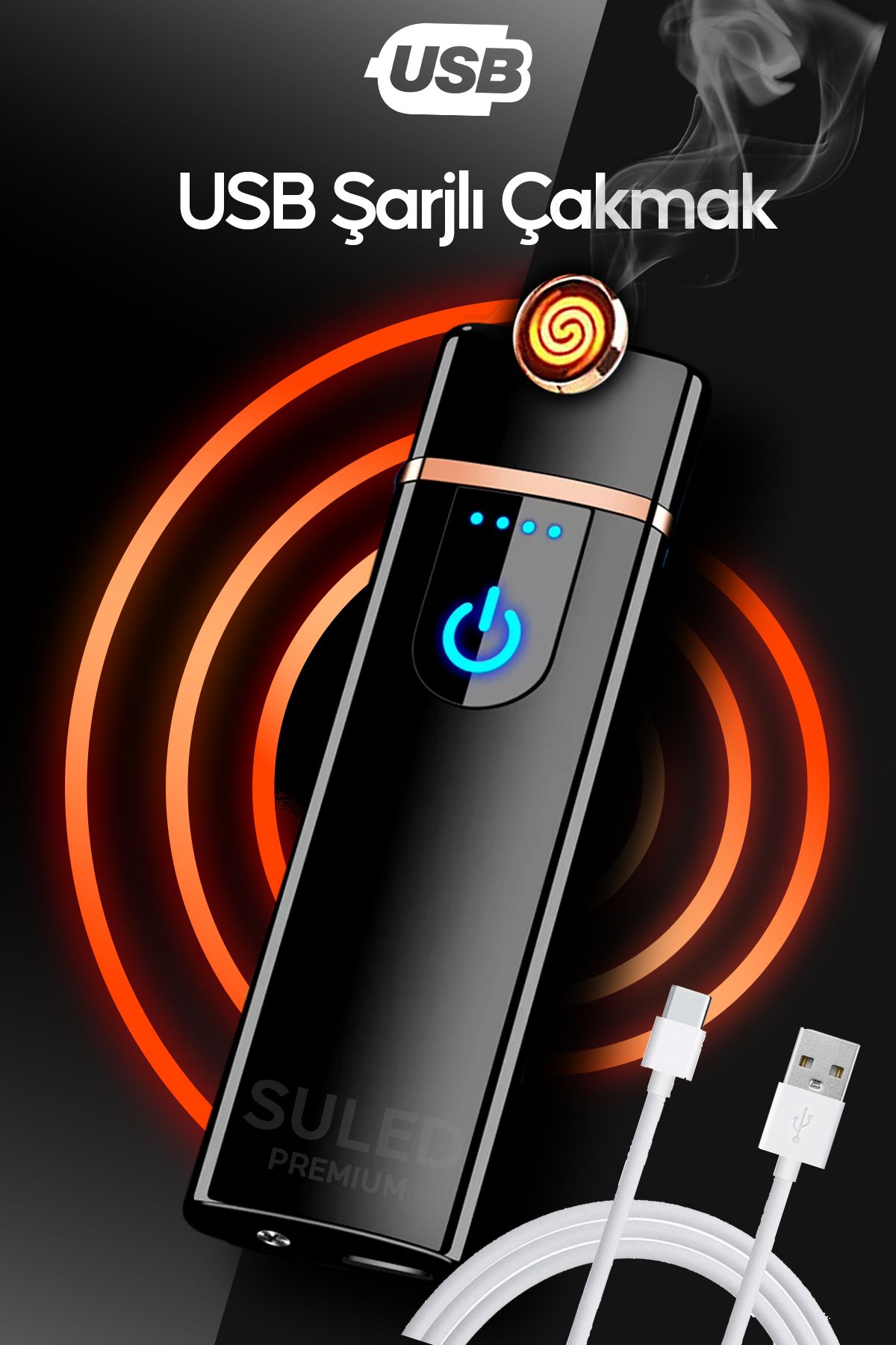 Şarjlı Çakmak USB Şarjlı Pro Serisi Kamp Çakmağı Rüzgardan Etkilenmez