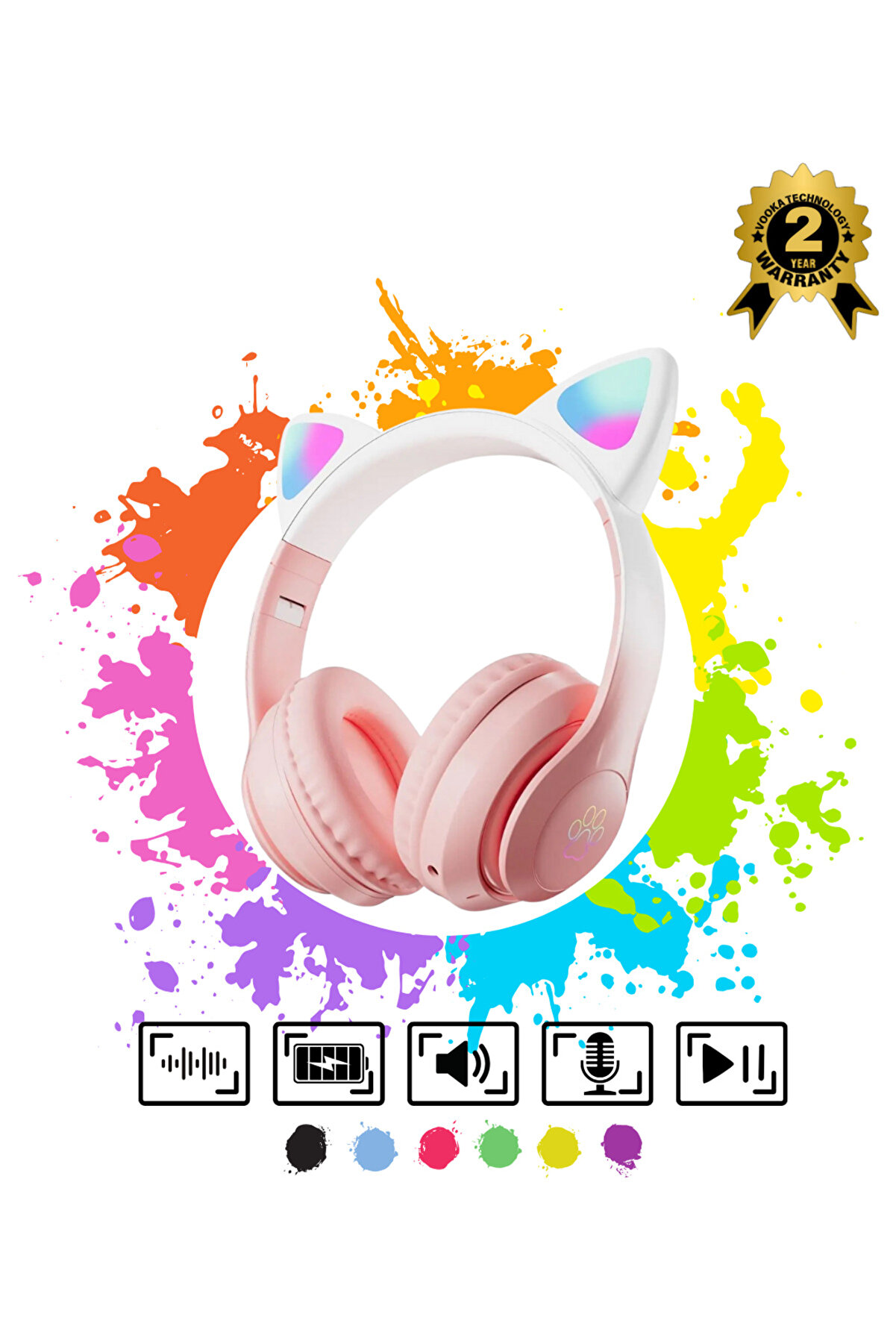 Çocuk Bluetooth Kulaklık Kedi Kulaklık Pro 5.0 Akıllı Rgb Led Detaylı Bluetooth Kablosuz