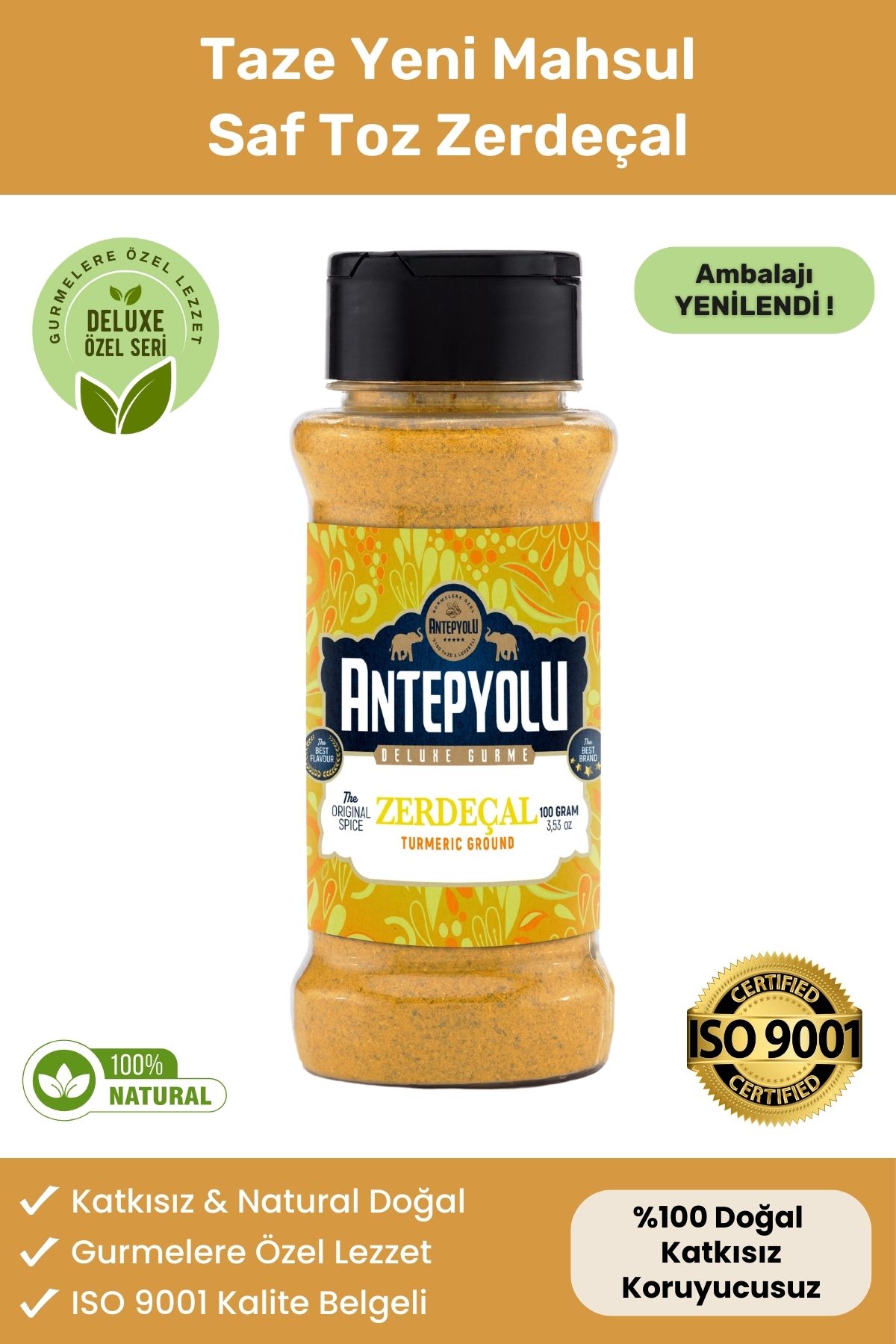 Deluxe Gurme Serisi Taze Öğütülmüş Saf Zerdaçal Tozu Çekilmiş 1. Kalite Natural Toz Zerdeçal 100 gr