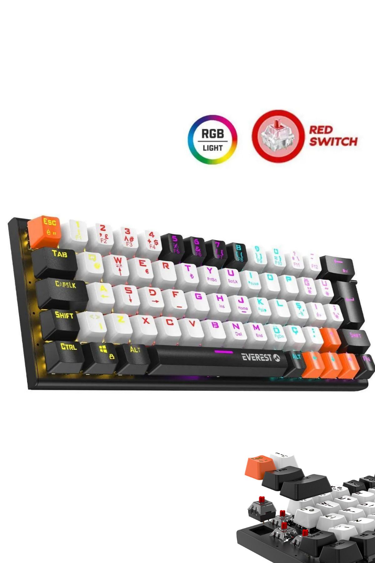 Parley Beyaz/siyah Rainbow Aydınlatmalı Türkçe Q Red Switch Mekanik Kablolu Gaming Oyuncu Klavyesi