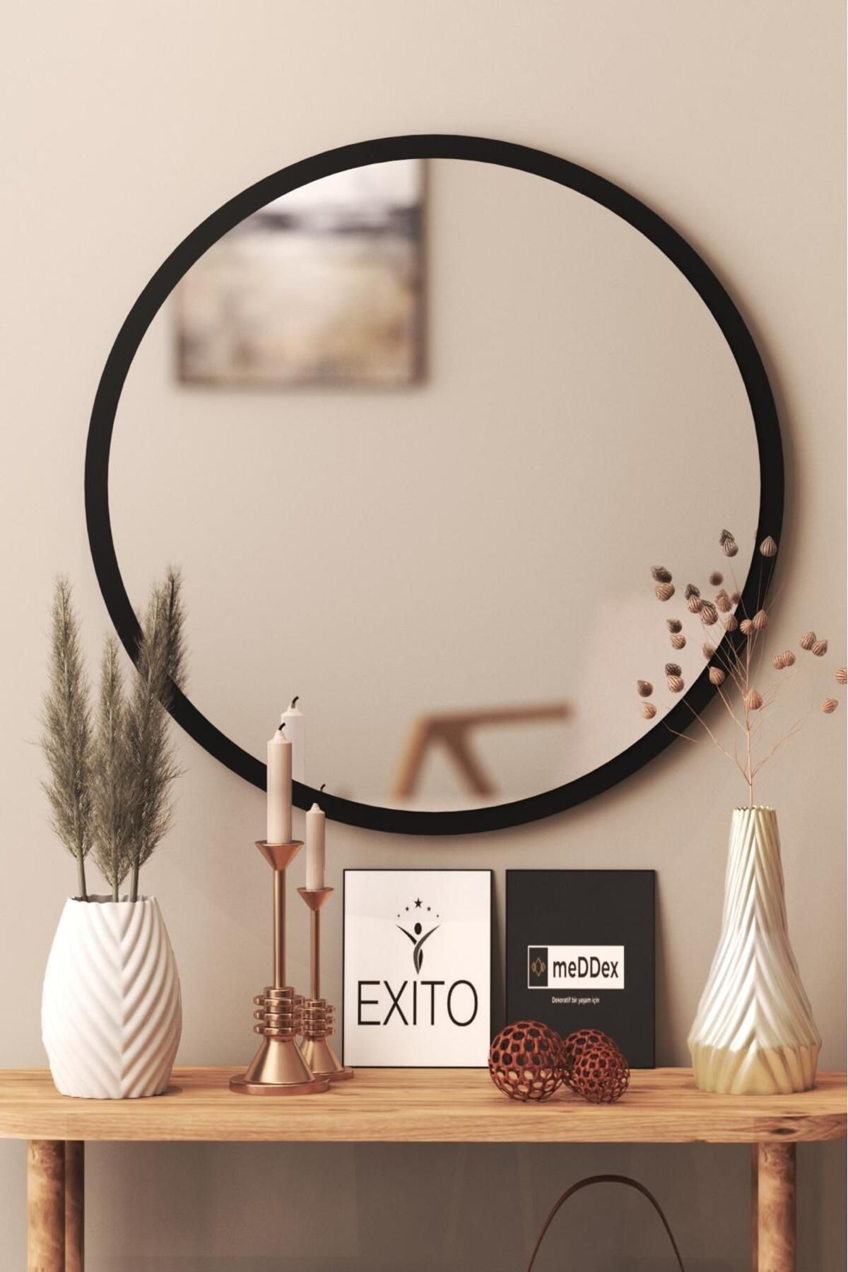 Yuvarlak Ayna 60 Cm Mat Parlak Siyah Dresuar Koridor Duvar Salon Aynası 5705