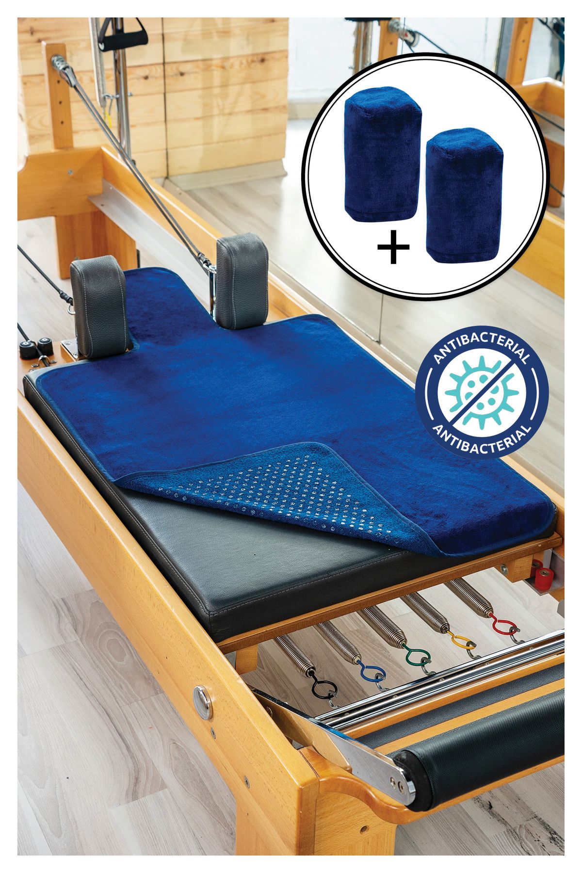 Antibakteriyel Lacivert Pilates Reformer Havlusu Omuzluk Kılıfı, Kaydırmaz Reformer Towel
