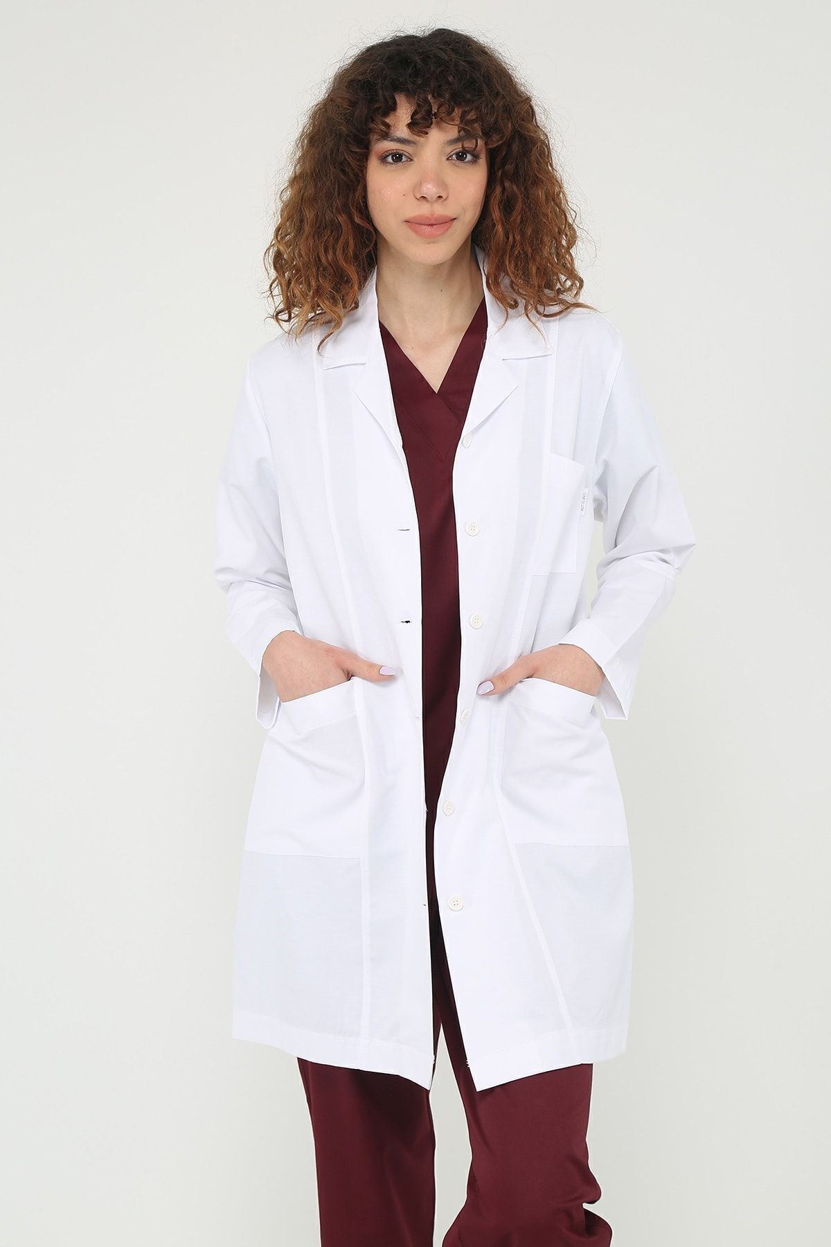Snowform Uzun Kol Beyaz Unisex Önlük Ceket Boy Apaş Yaka Doktor Hemşire Öğretmen Önlüğü