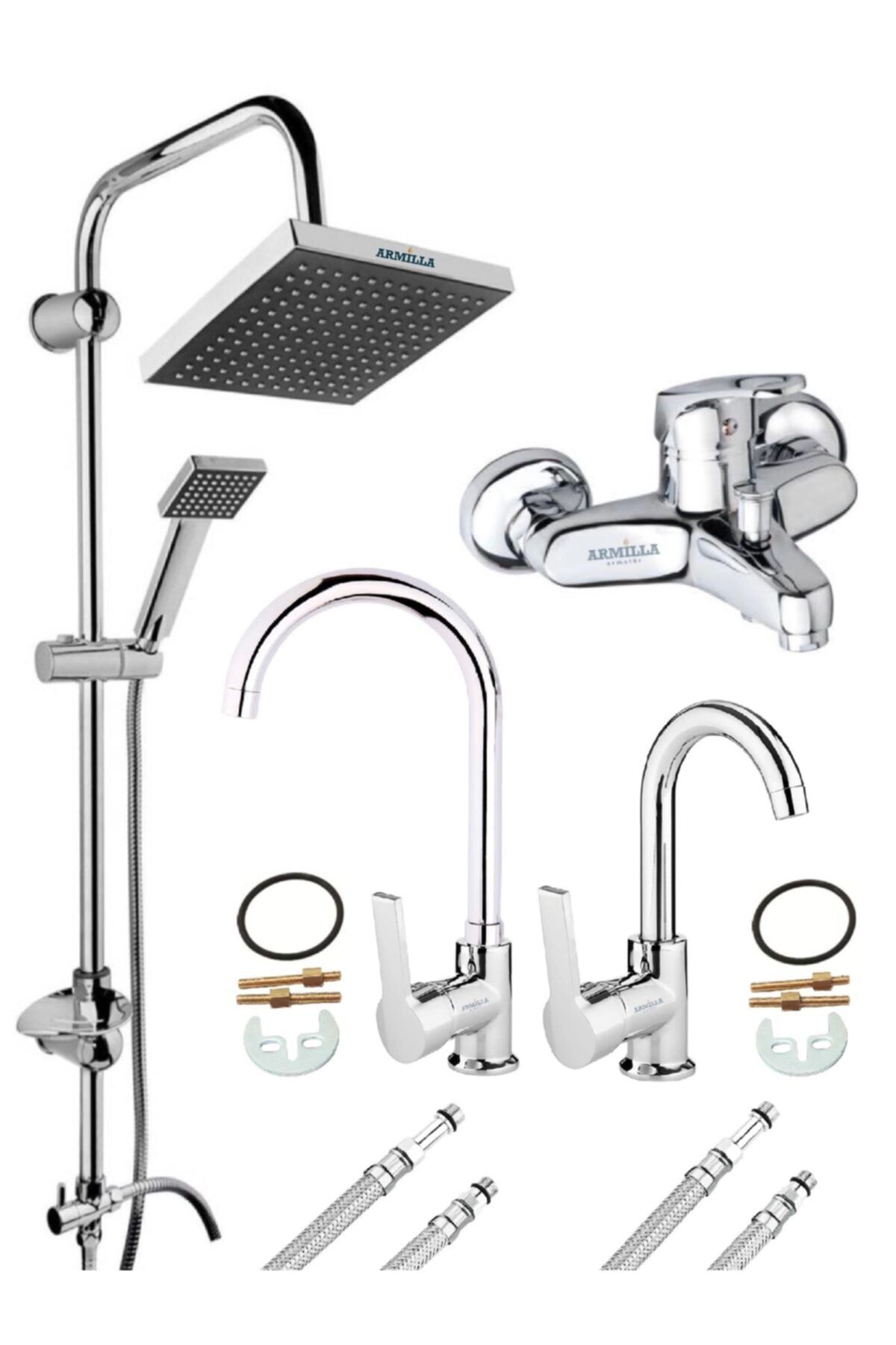 Lüx 4’lü Set Robot Yağmurlama Tepe Duş Seti - Banyo - Lavabo - Mutfak Eviye Musluğu Bataryası
