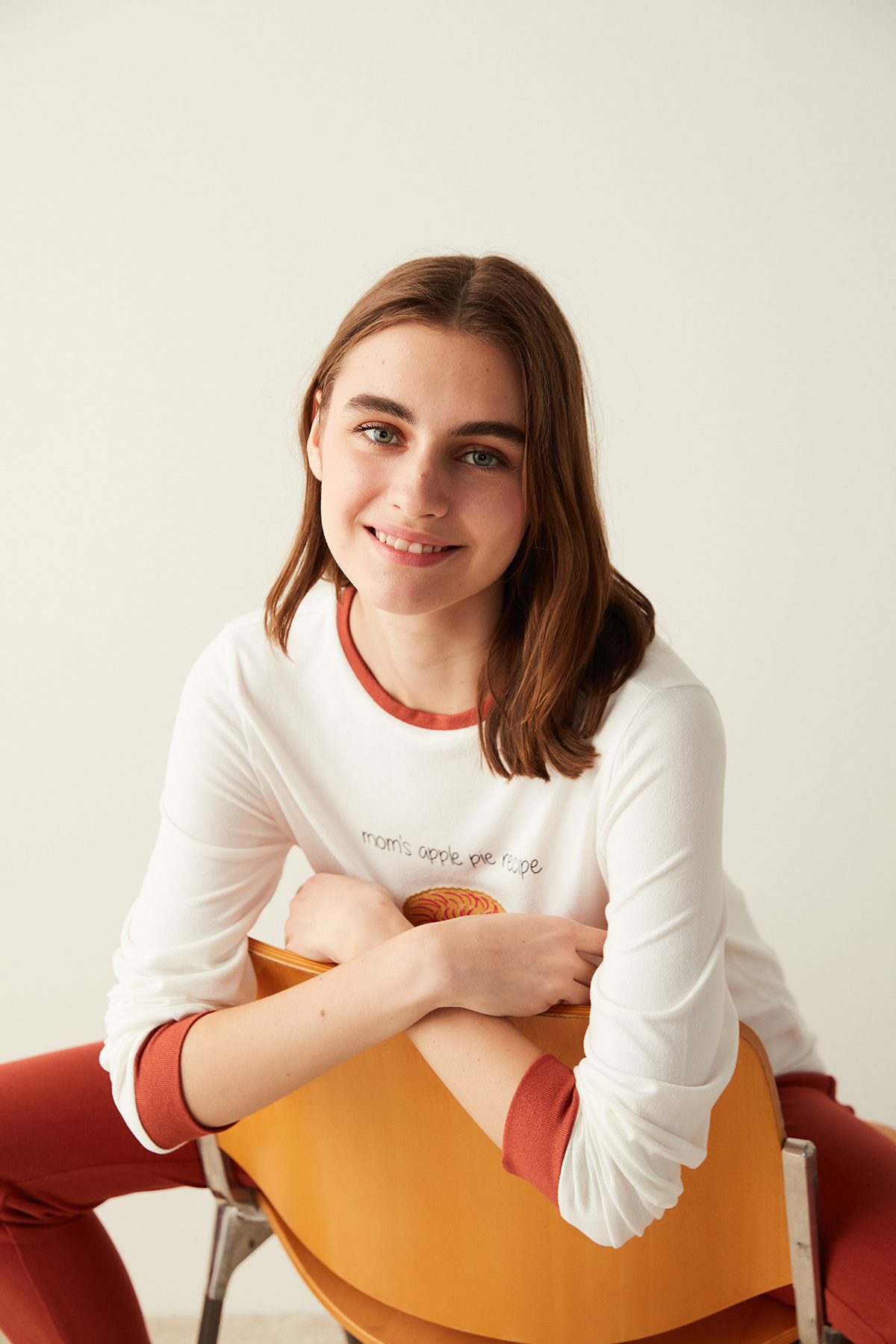 Beyaz Apple Pie Desenli Tişört Pijama Üstü