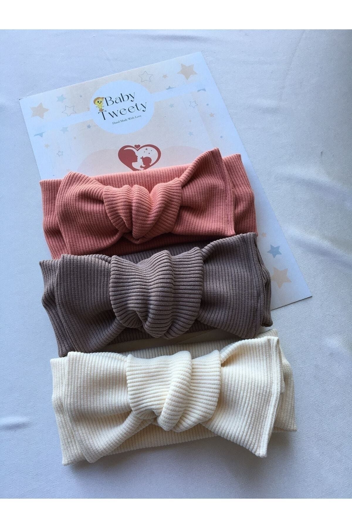 3'lü El Yapımı Ribana Toka Sevimli Bandana Kız Bebek Bandana